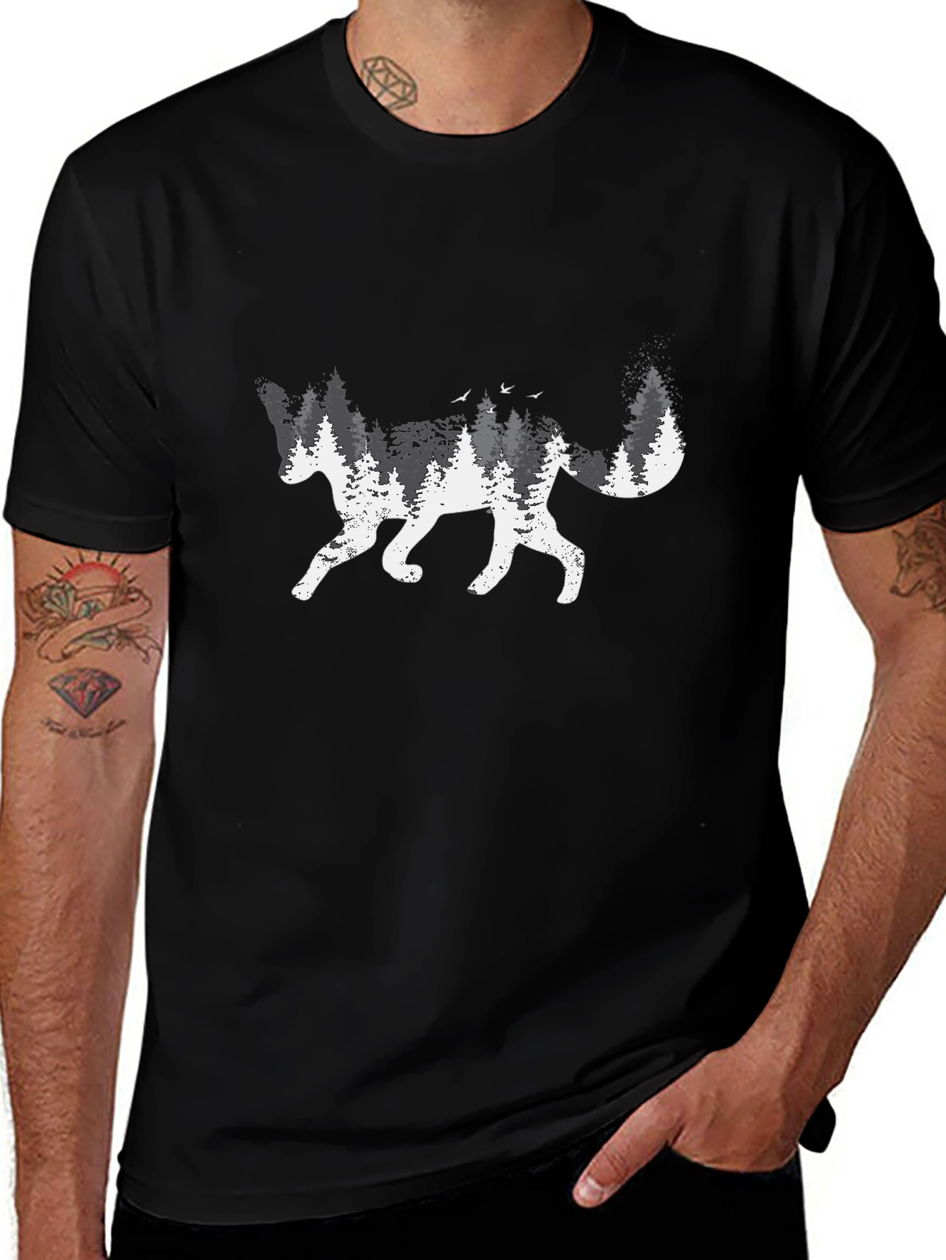 Nature Fox Graphic Tee - Black Cotton Blend