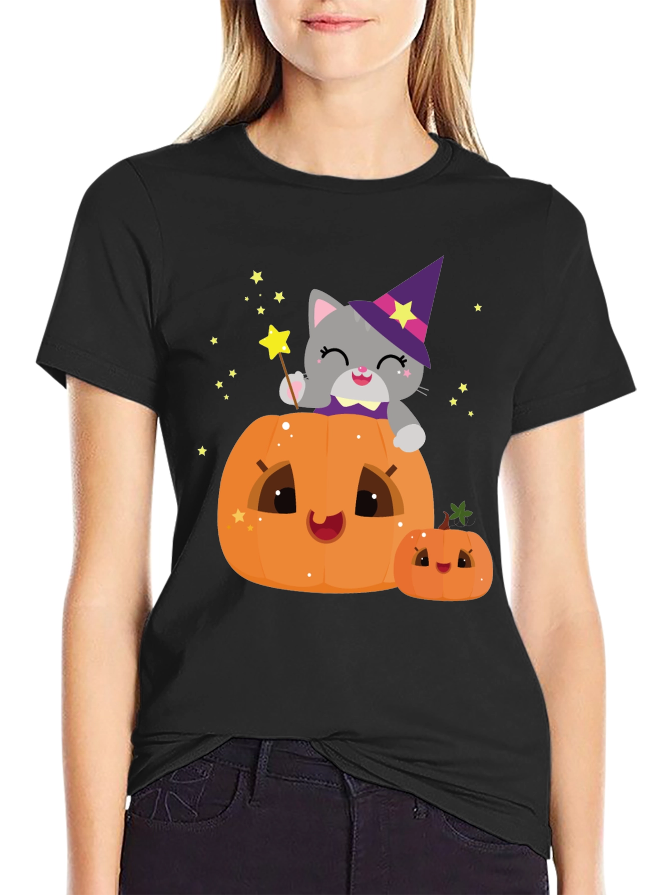 Halloween Cat Pumpkin T-Shirt - Spooky Cute Tee