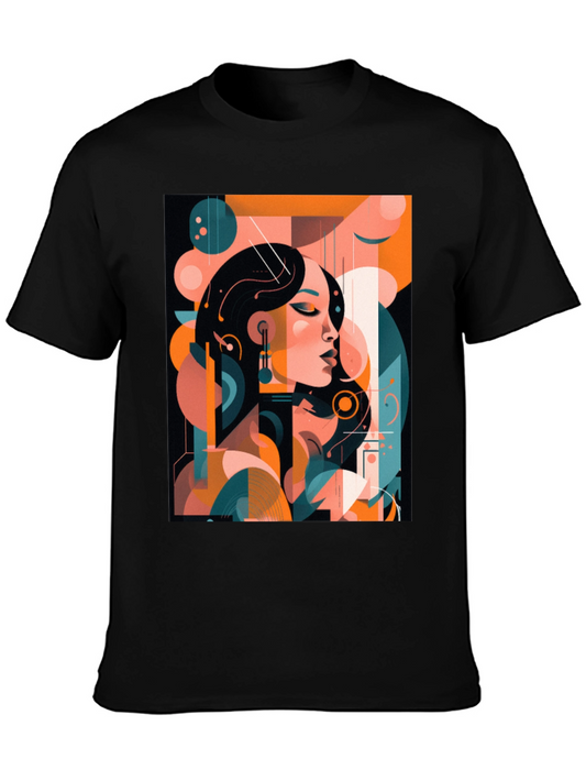 Abstract Woman Graphic Print Black T-Shirt