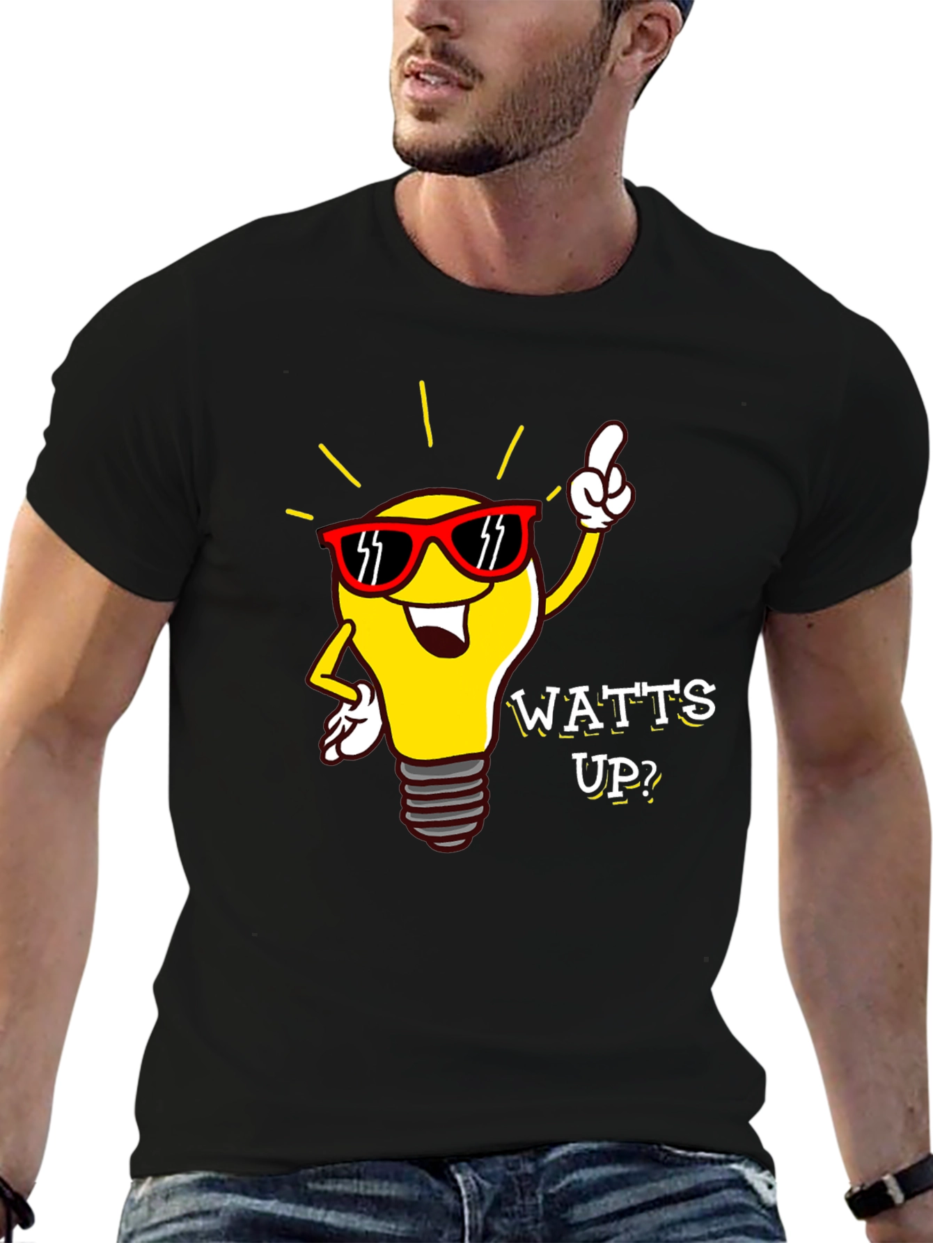 Watts Up? Lightbulb Graphic Tee - Black