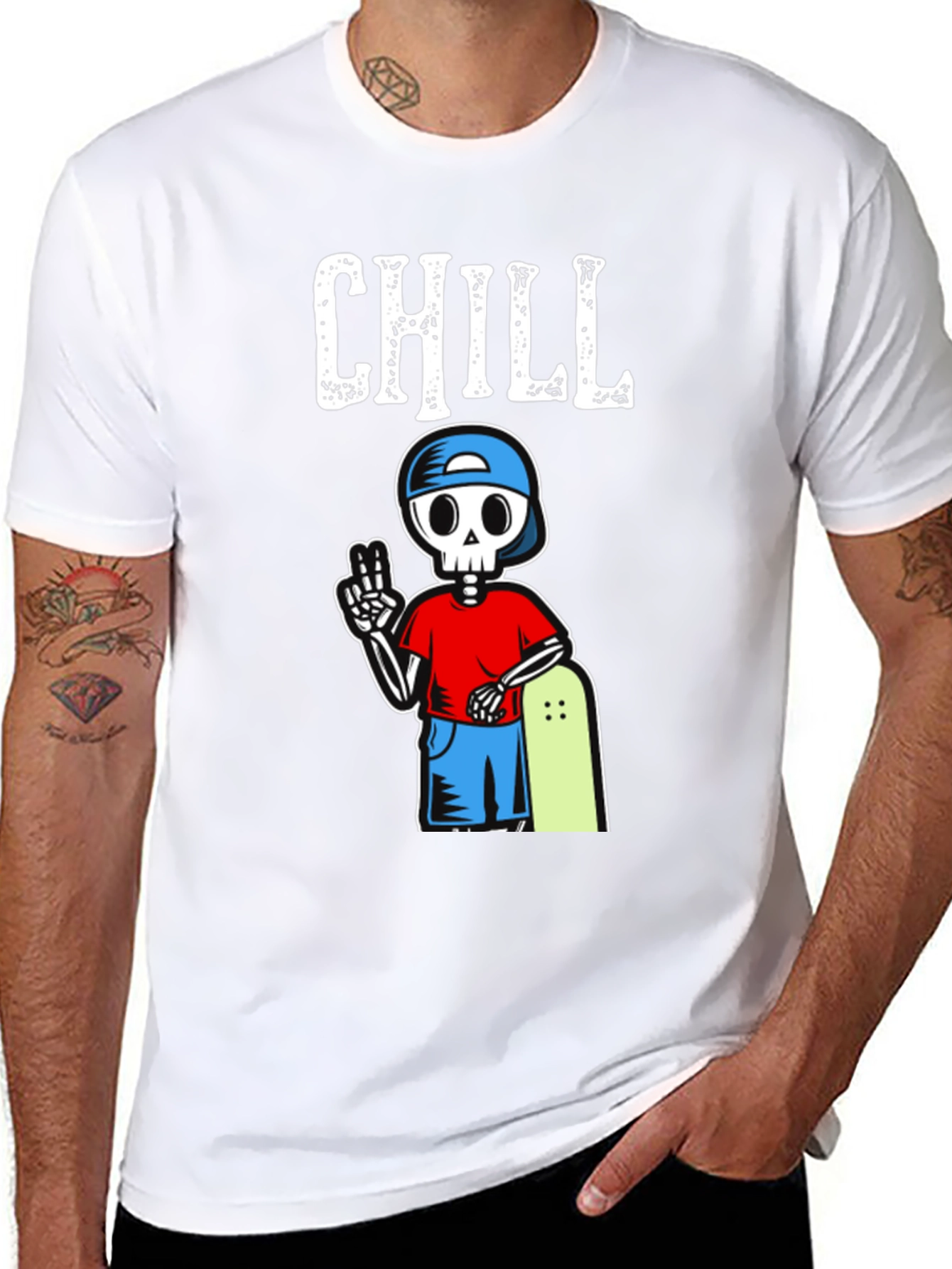 Chill Skeleton Skateboarder Graphic T-Shirt