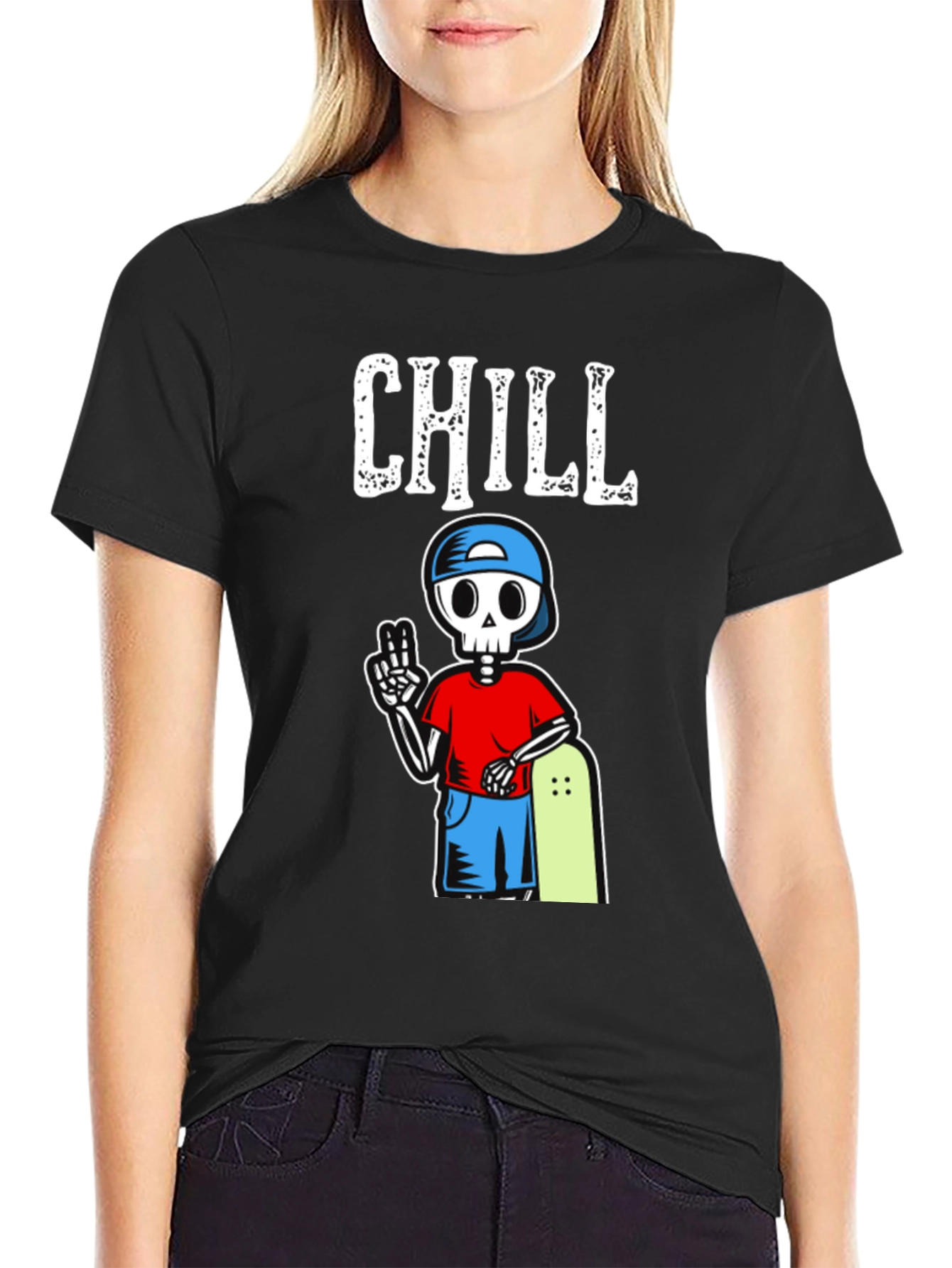 Chill Skeleton Skateboarder Graphic T-Shirt