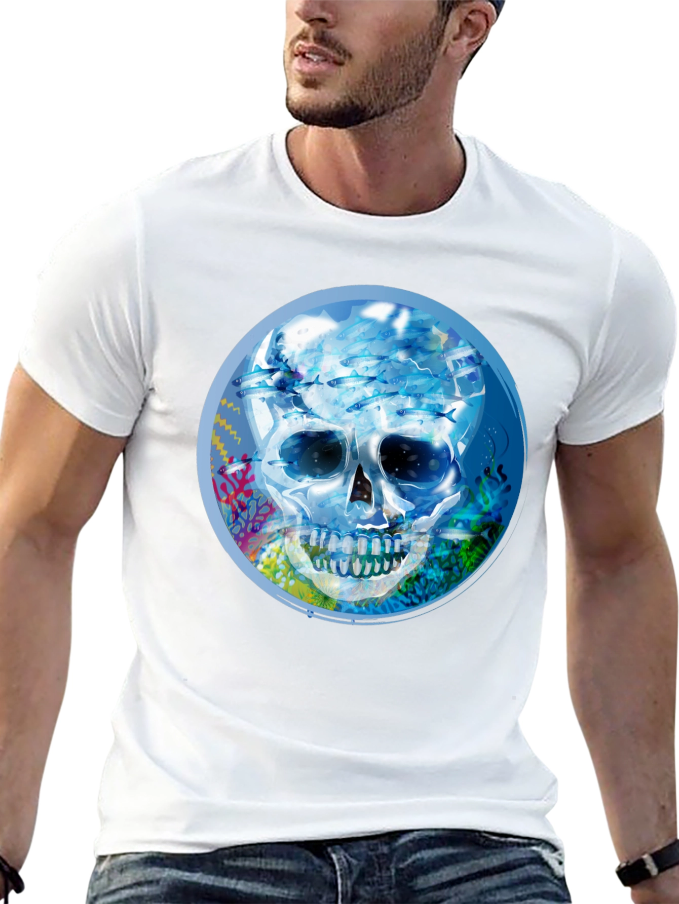 Skull Undersea Print Black T-Shirt
