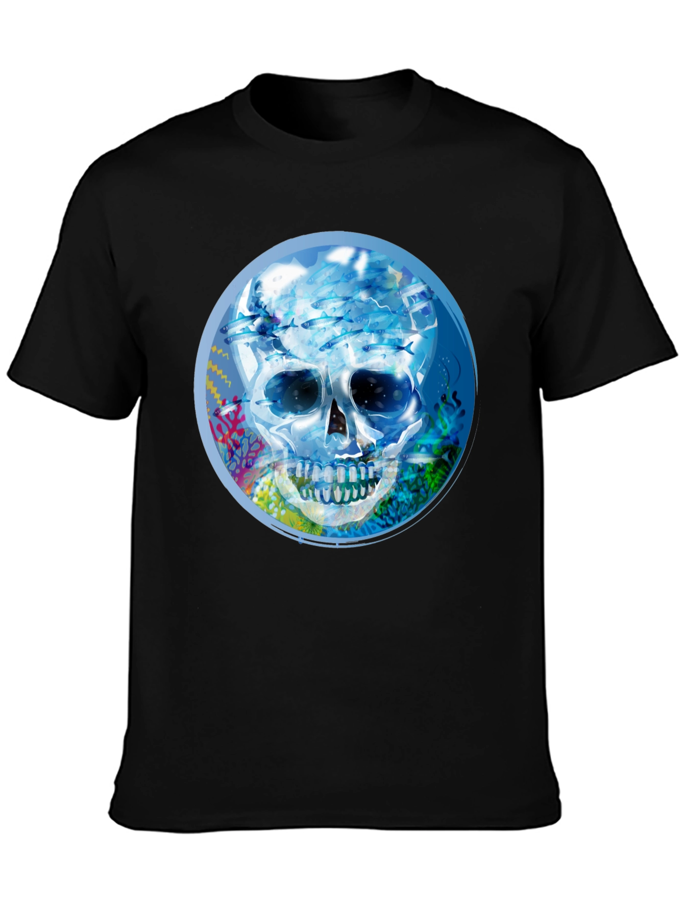Skull Undersea Print Black T-Shirt