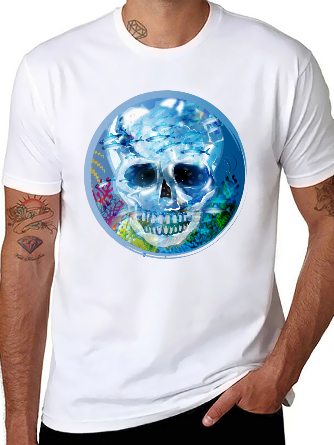 Skull Undersea Print Black T-Shirt