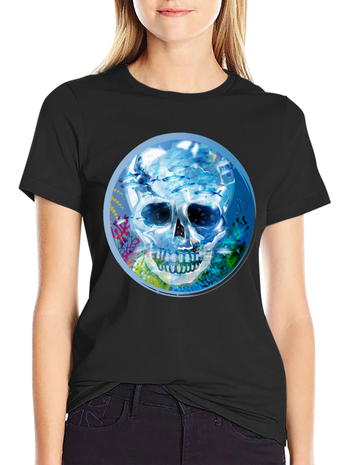 Skull Undersea Print Black T-Shirt