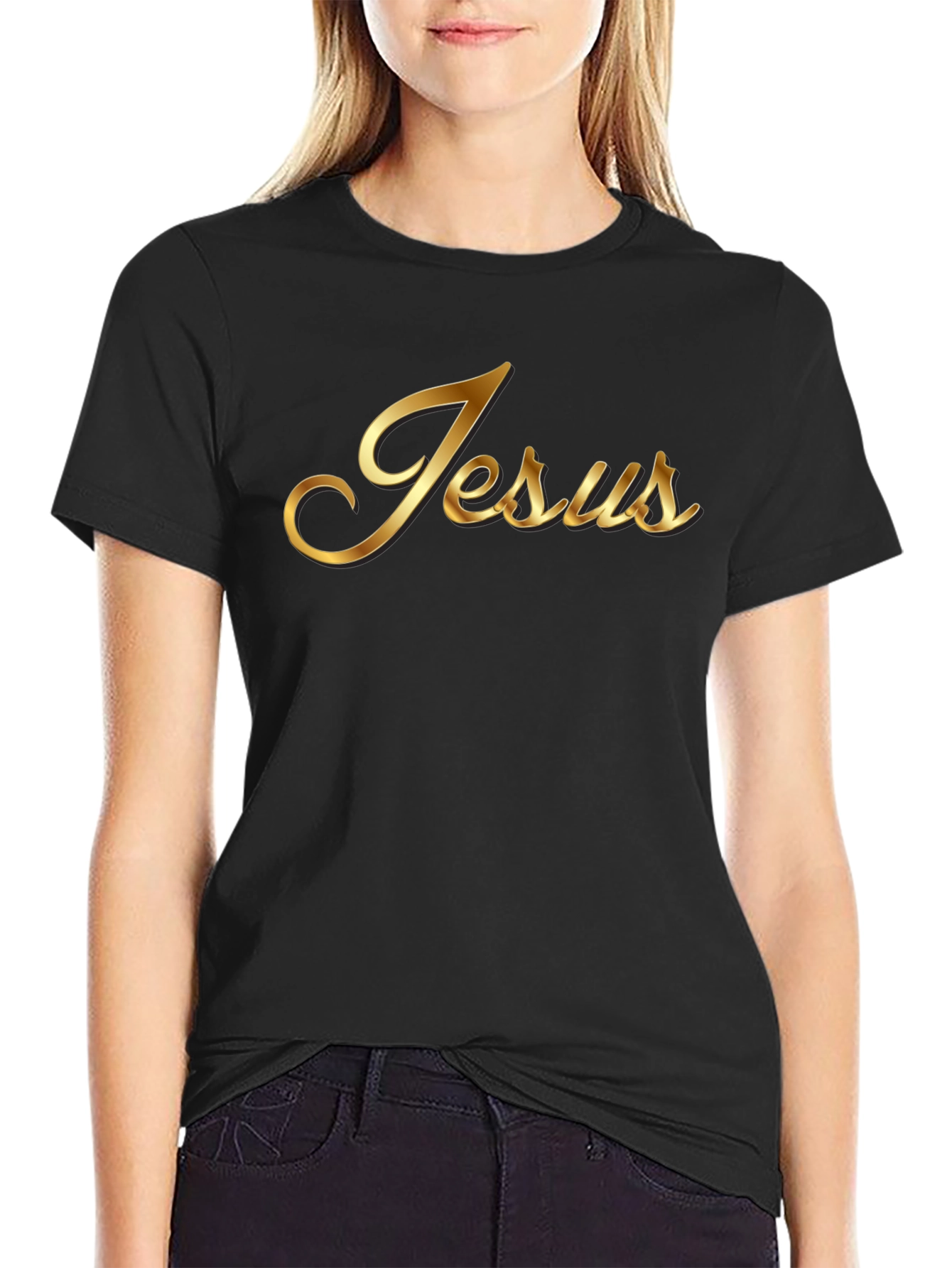 Jesus Gold Lettering Black T-Shirt