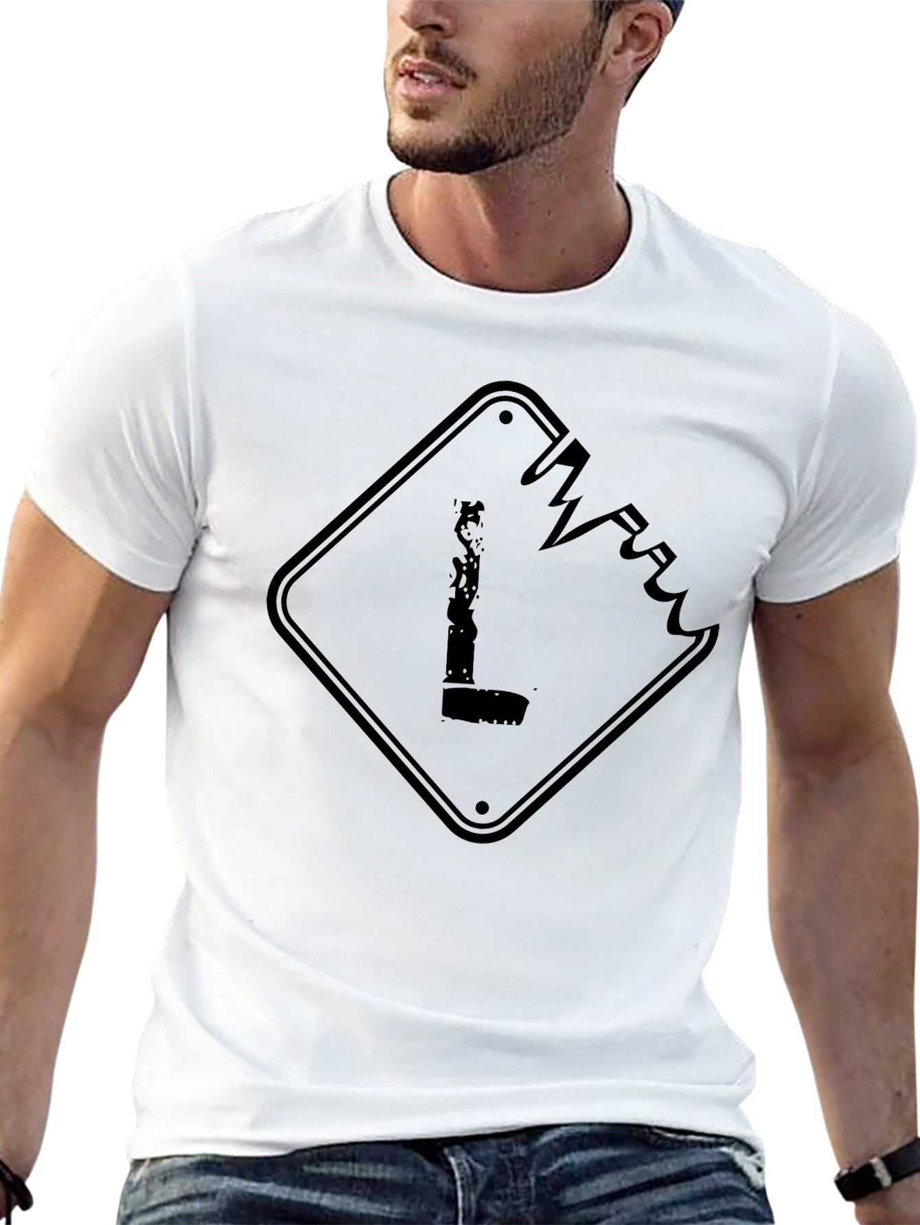 Mens Black Graphic Tee - Shattered Sign Design