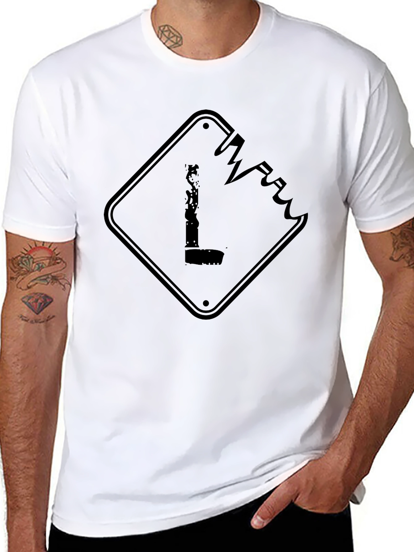 Mens Black Graphic Tee - Shattered Sign Design