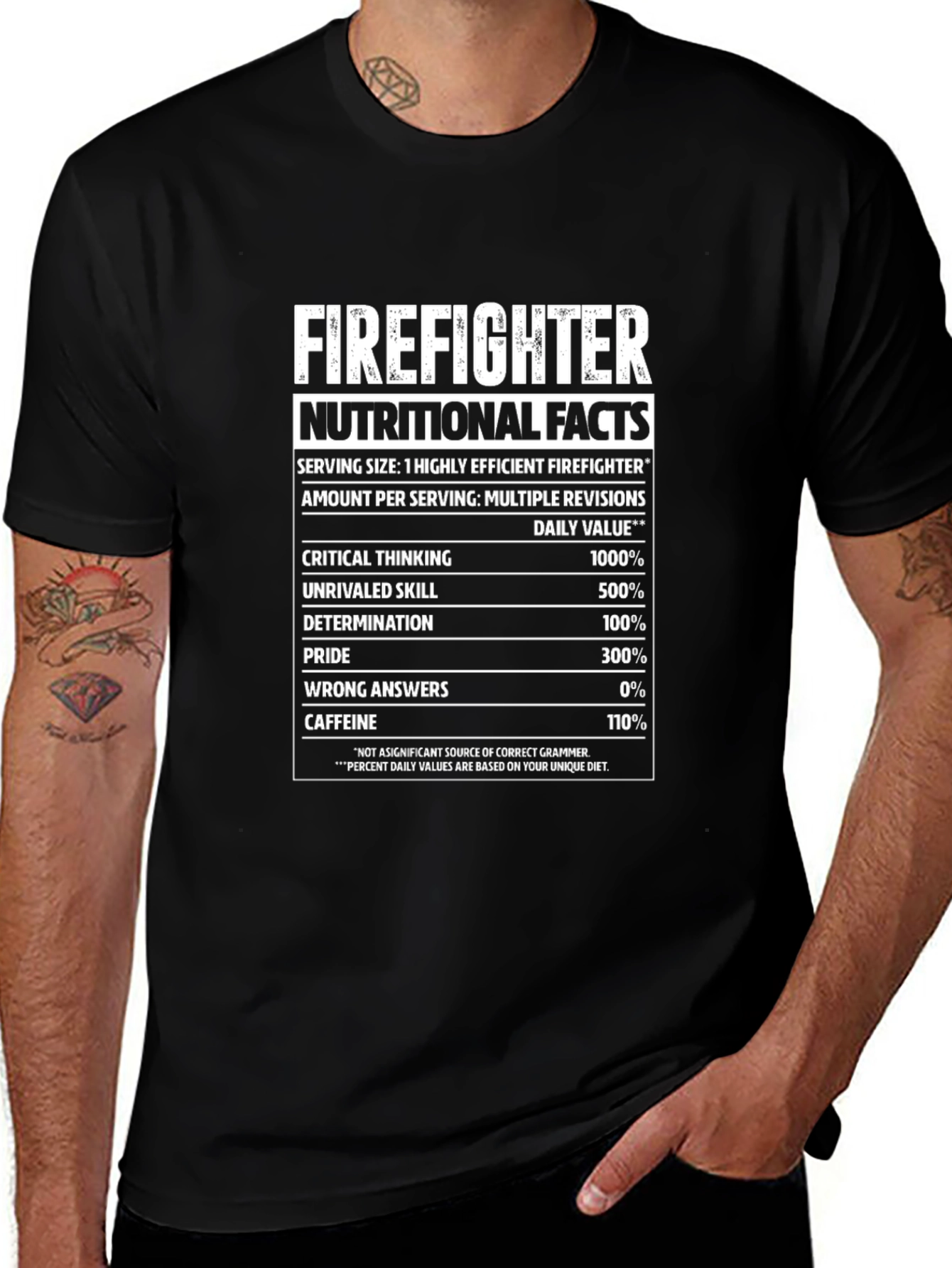 Firefighter Nutritional Facts Black Graphic T-Shirt
