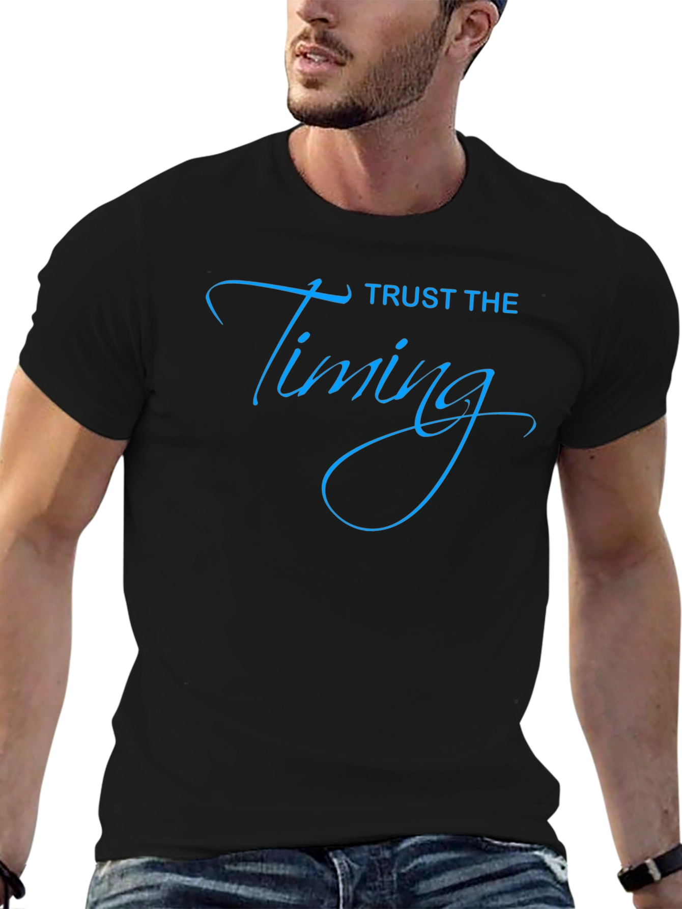 Trust the Timing Black Graphic T-Shirt