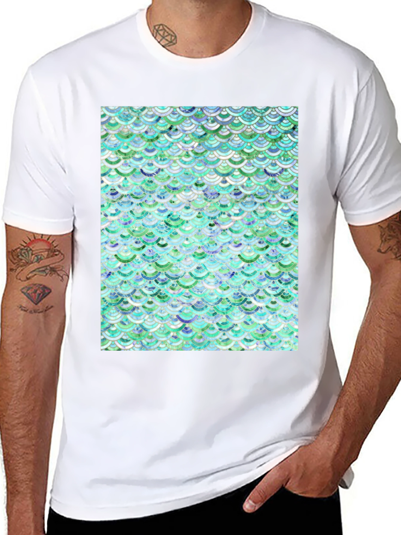 Aqua Scale Pattern T-Shirt