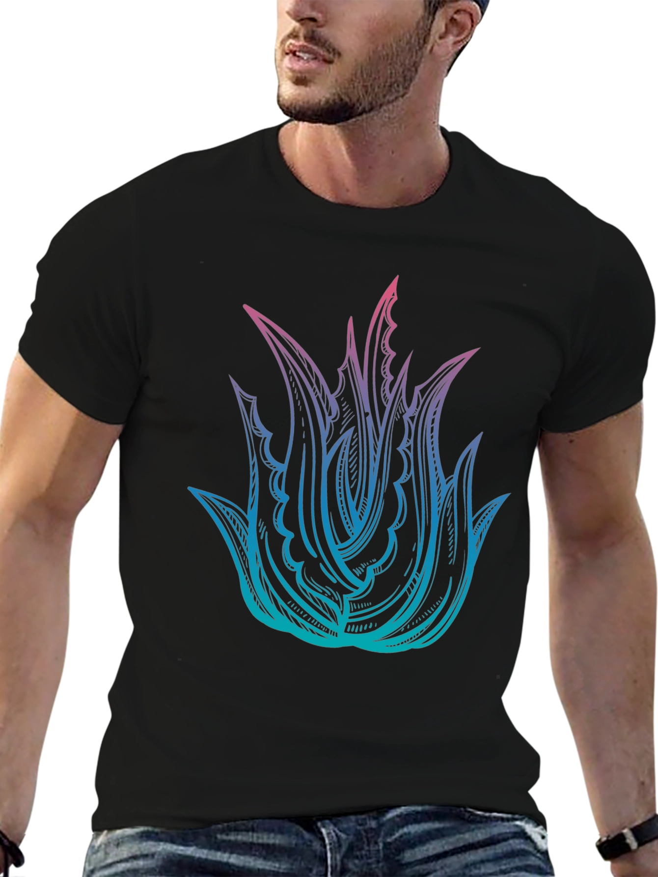 Aloe Gradient Graphic Tee - Modern Plant Shirt