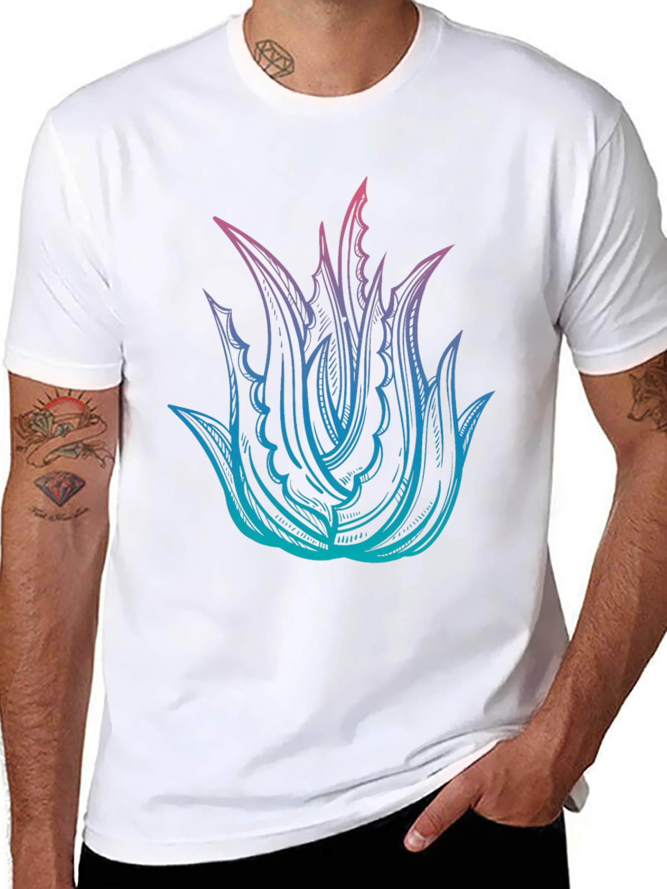 Aloe Gradient Graphic Tee - Modern Plant Shirt