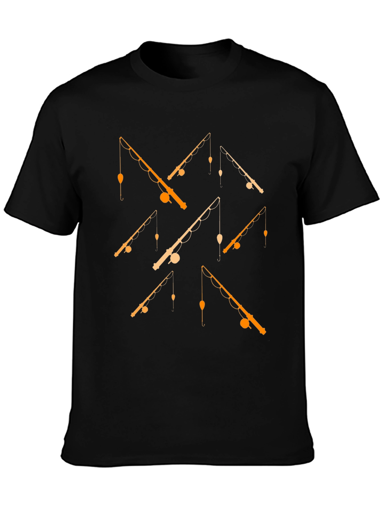 Fishing Rods Pattern Black T-Shirt