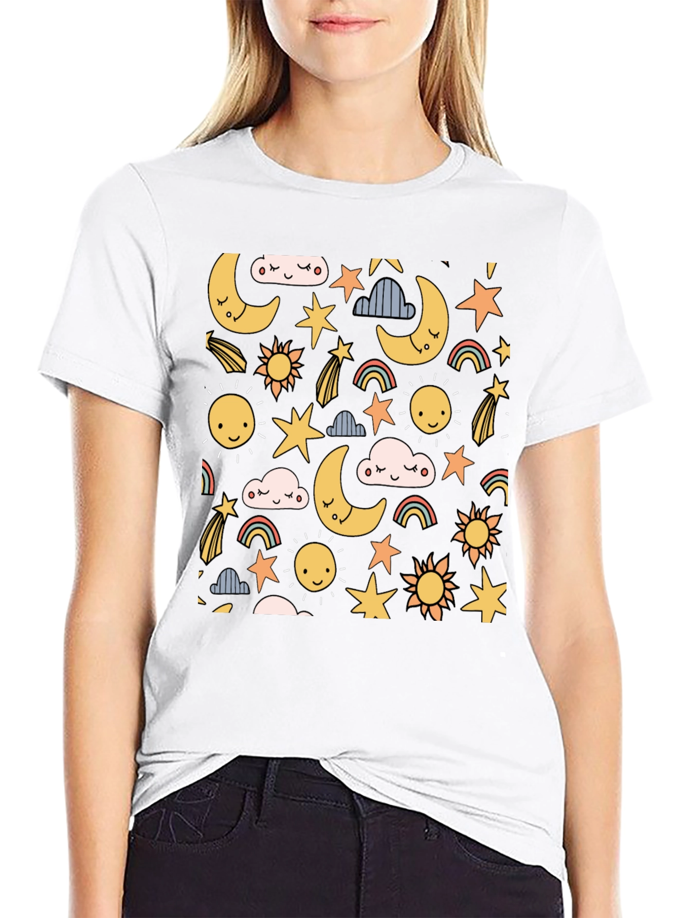 Celestial Dreams T-Shirt: Moon Stars & Sun Design