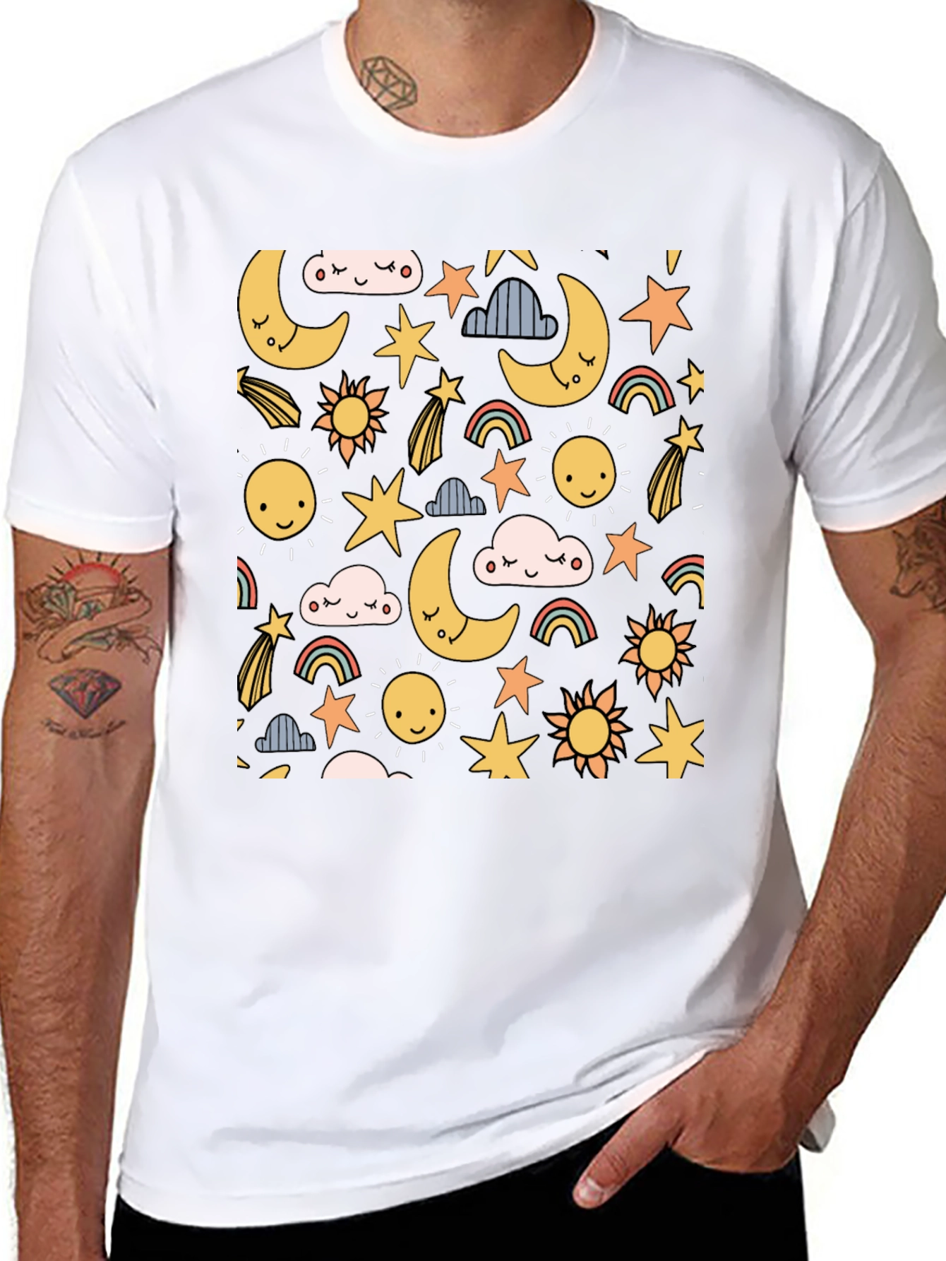 Celestial Dreams T-Shirt: Moon Stars & Sun Design