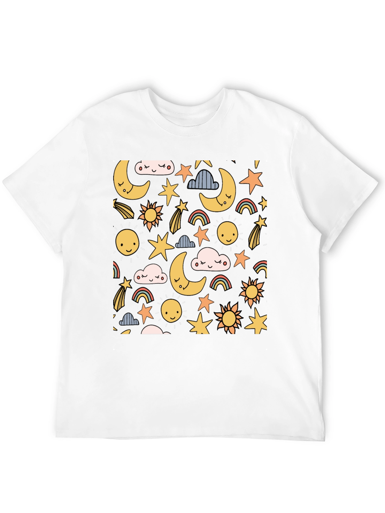 Celestial Dreams T-Shirt: Moon Stars & Sun Design