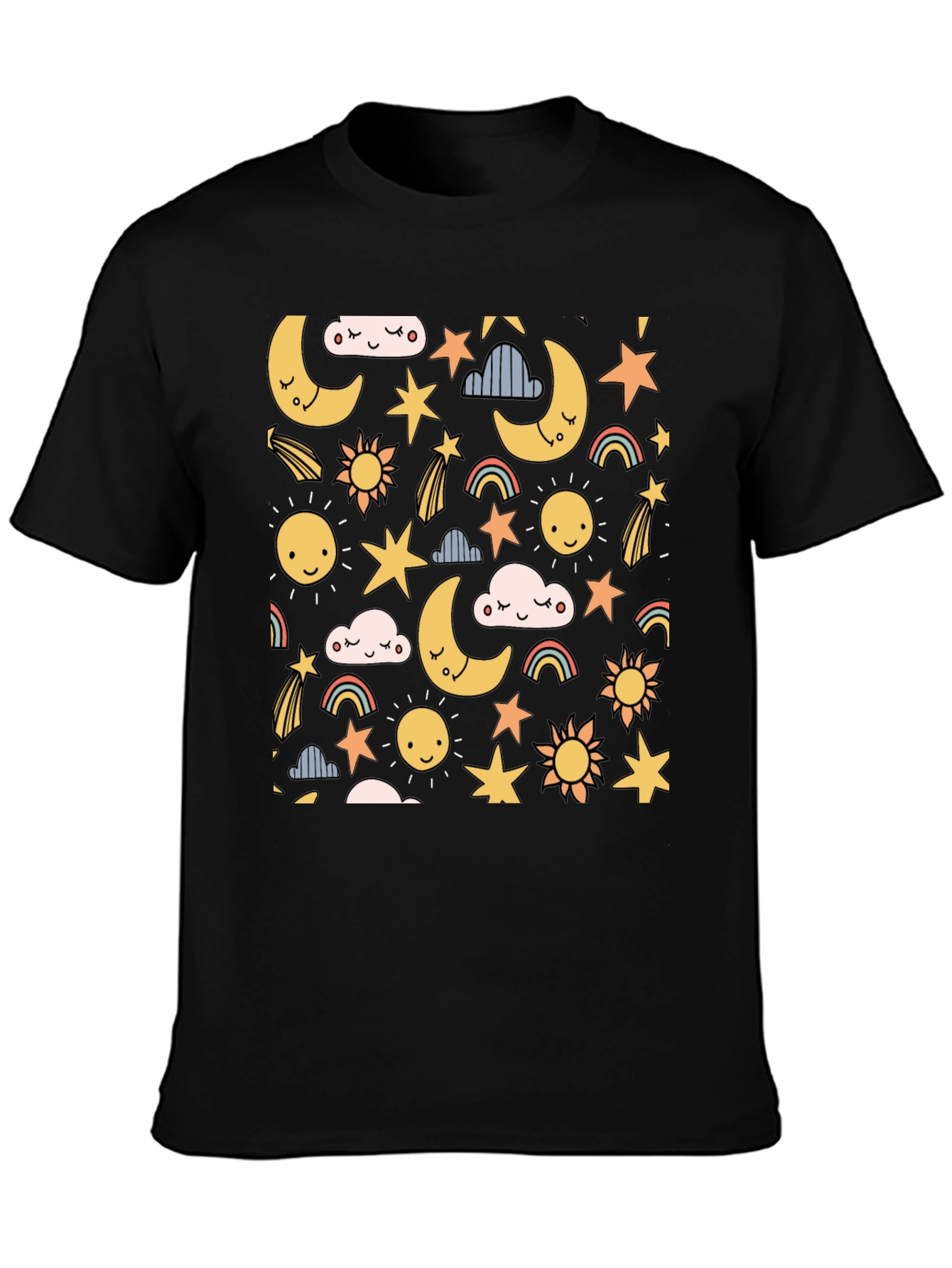 Celestial Dreams T-Shirt: Moon Stars & Sun Design