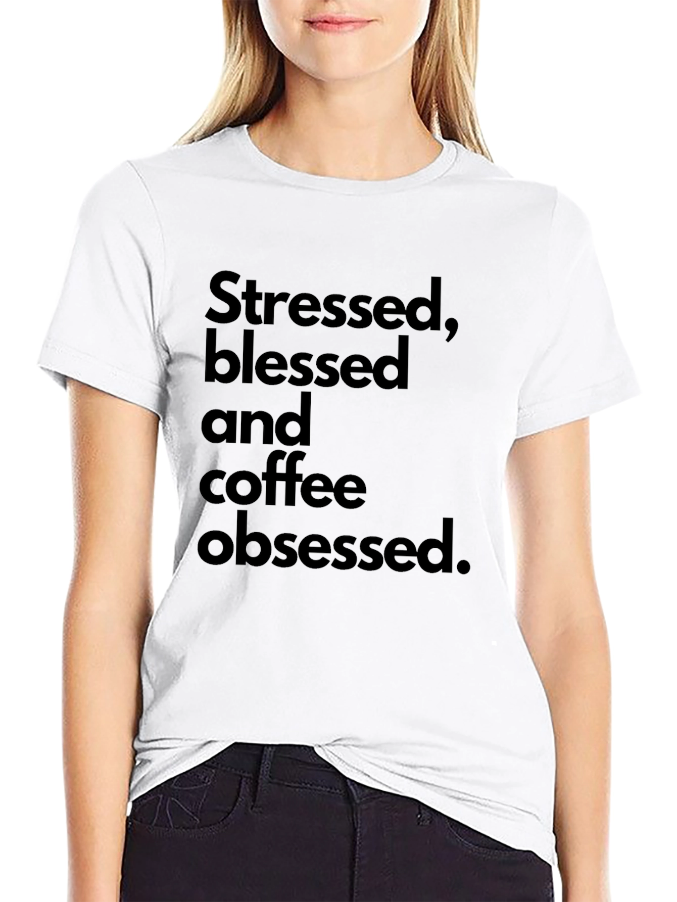 Stressed Blessed Coffee Obsessed Black T-Shirt