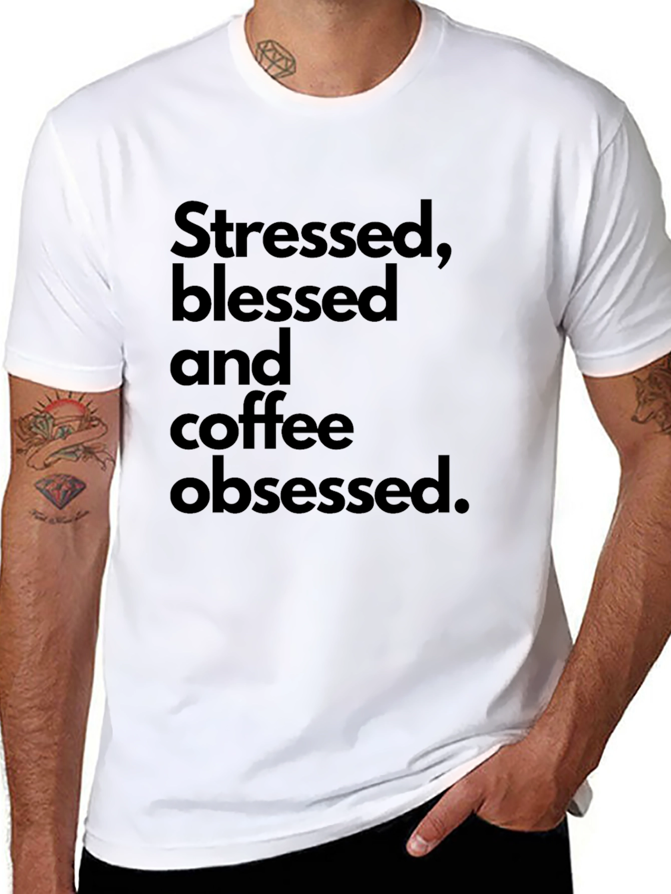 Stressed Blessed Coffee Obsessed Black T-Shirt