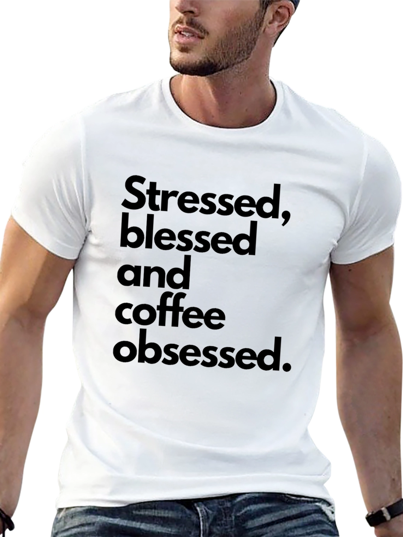 Stressed Blessed Coffee Obsessed Black T-Shirt
