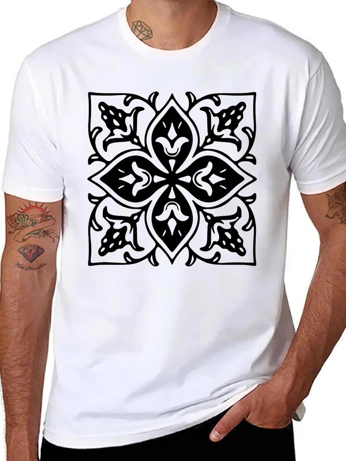 Black Floral Pattern Graphic Tee