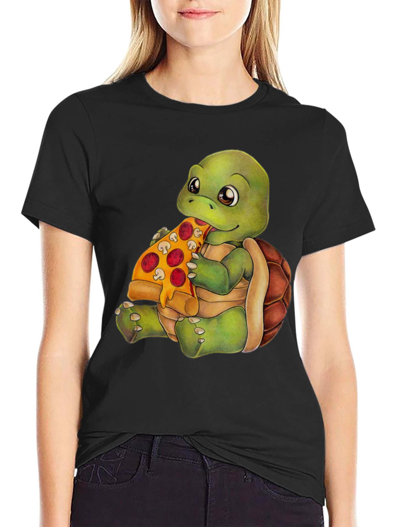 Turtle Eating Pizza Graphic T-Shirt