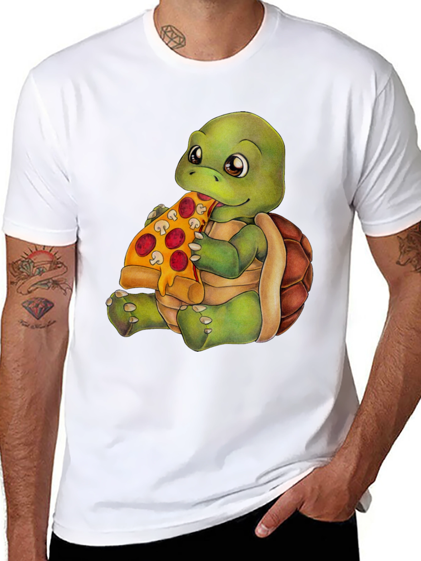 Turtle Eating Pizza Graphic T-Shirt