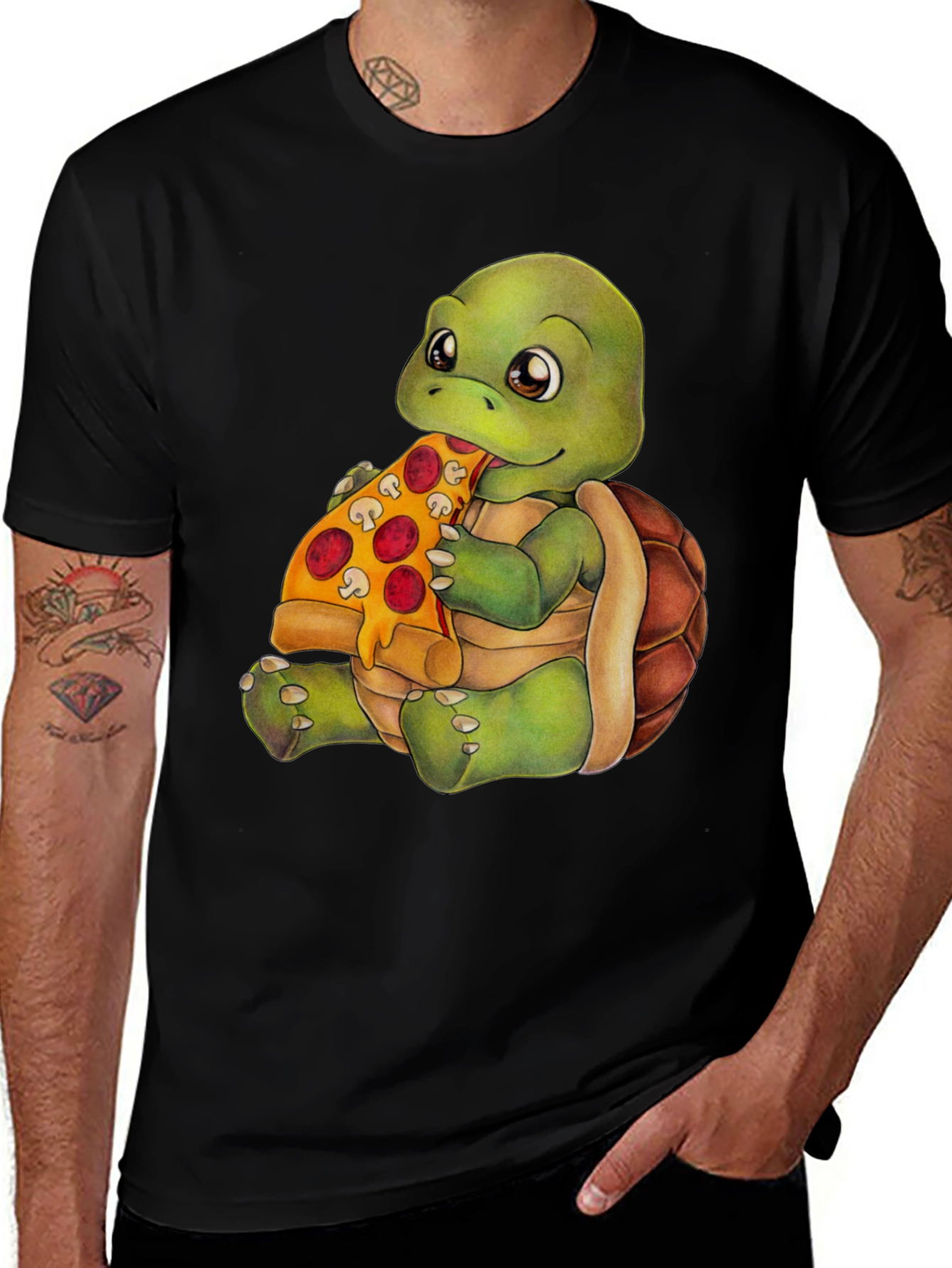 Turtle Eating Pizza Graphic T-Shirt