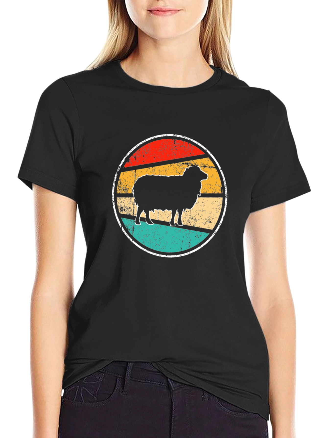 Retro Sheep Graphic T-Shirt - Black