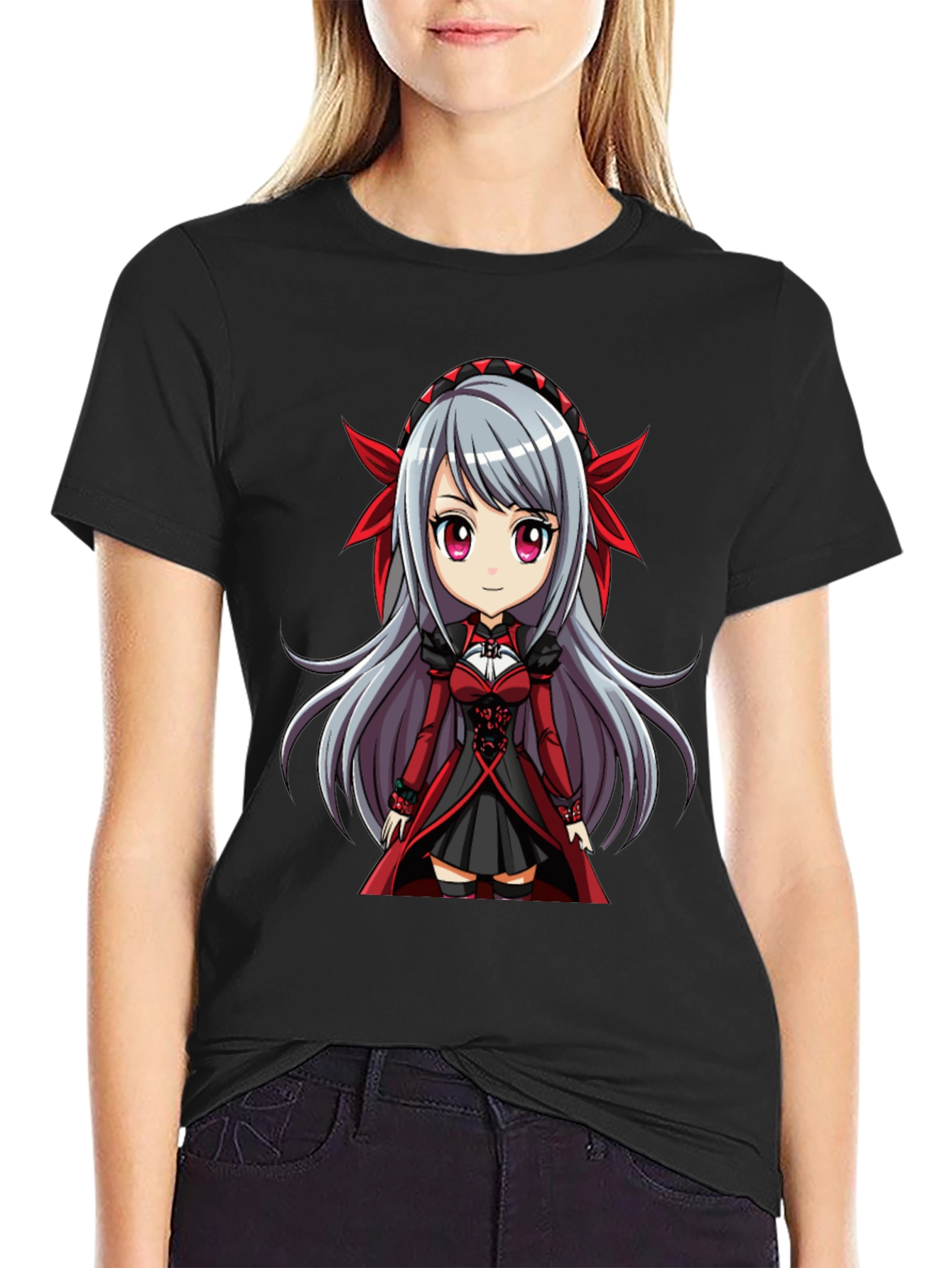 Anime Girl Graphic T-Shirt - Black