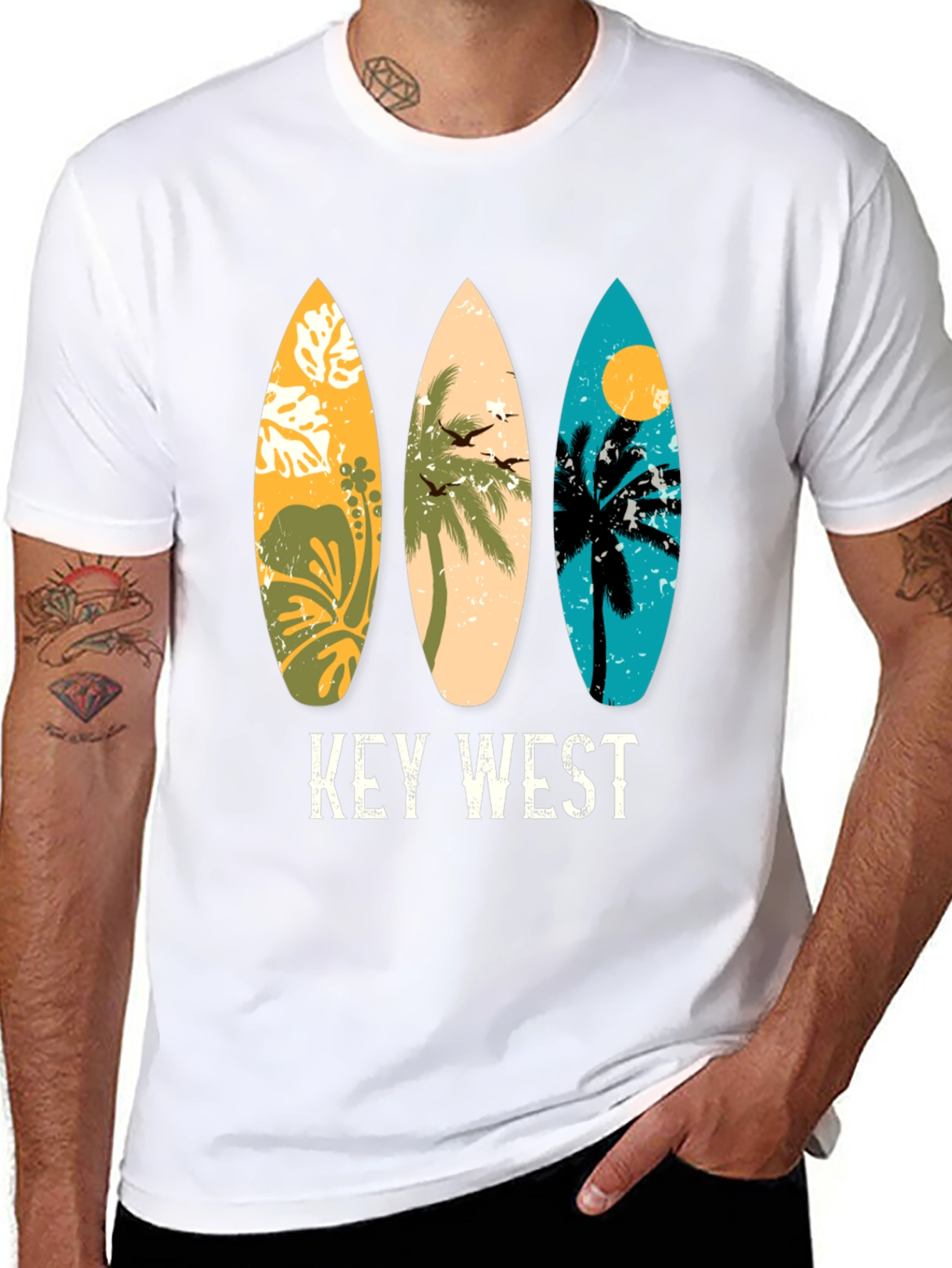 Key West Surfboard Graphic T-Shirt - Tropical Vibes
