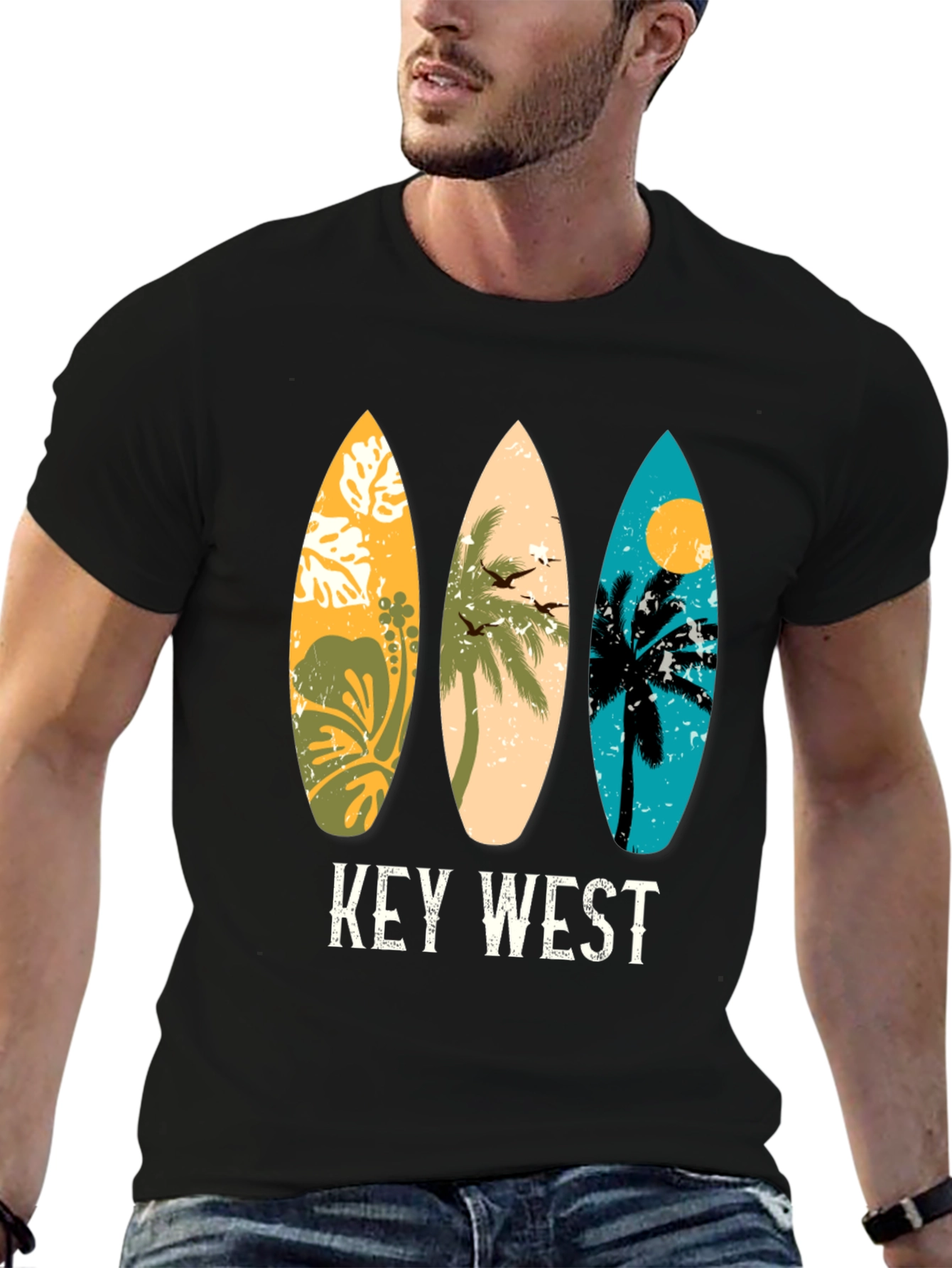Key West Surfboard Graphic T-Shirt - Tropical Vibes