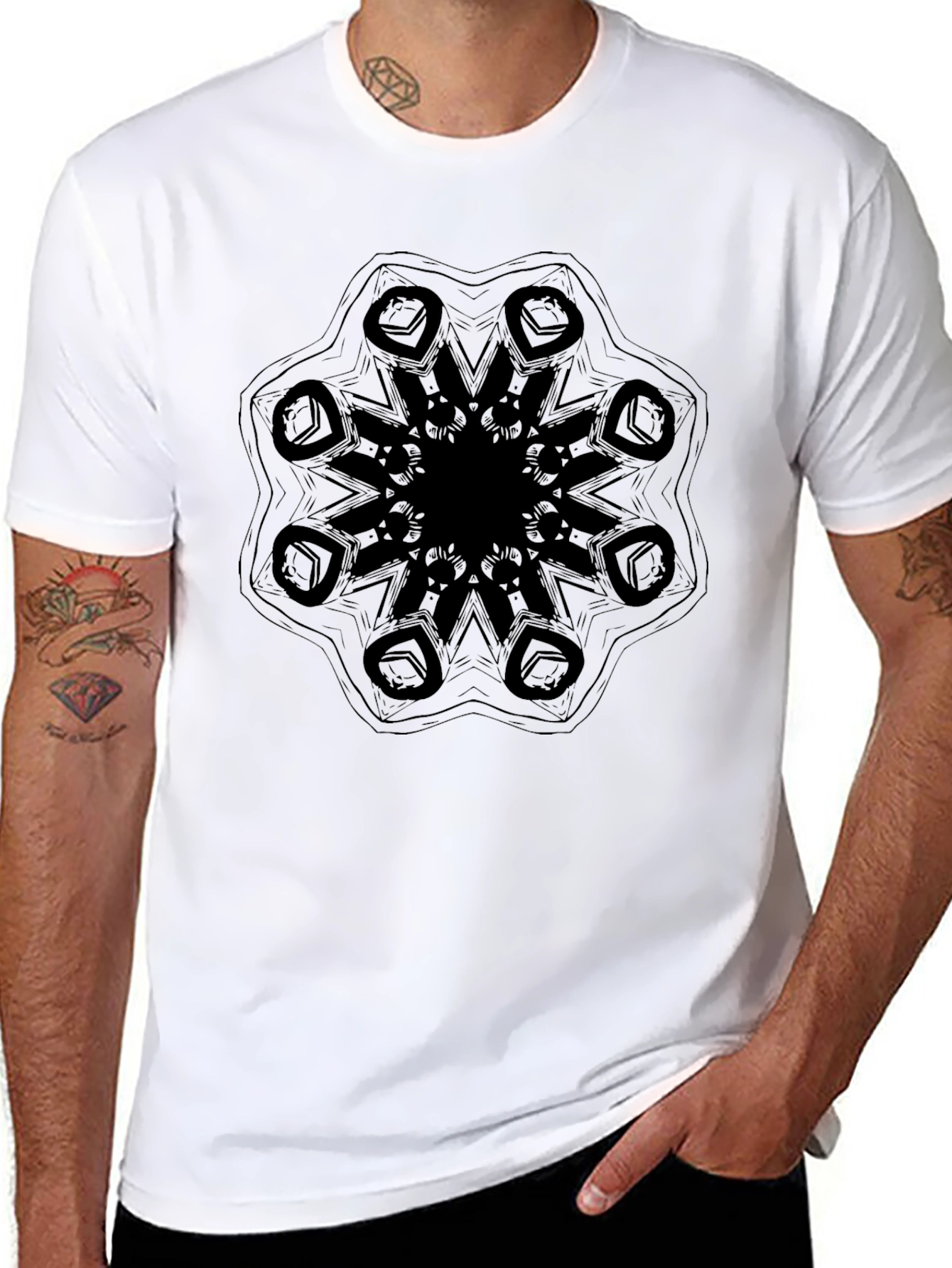 Abstract Mandala Print Black T-Shirt