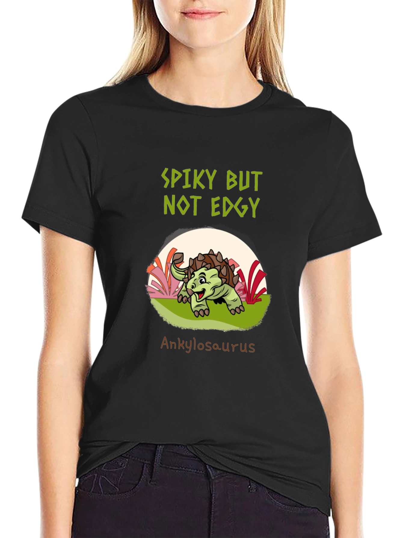 Spiky But Not Edgy Ankylosaurus Black T-Shirt
