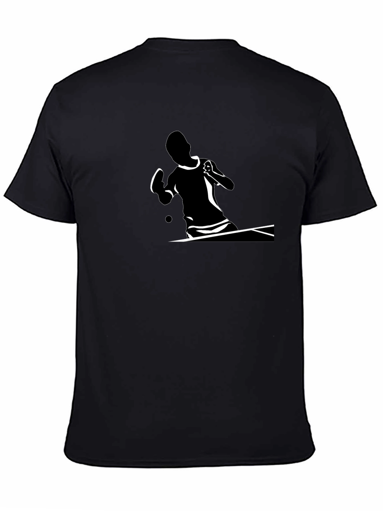 Stylish Black T-Shirt with Table Tennis Player Design