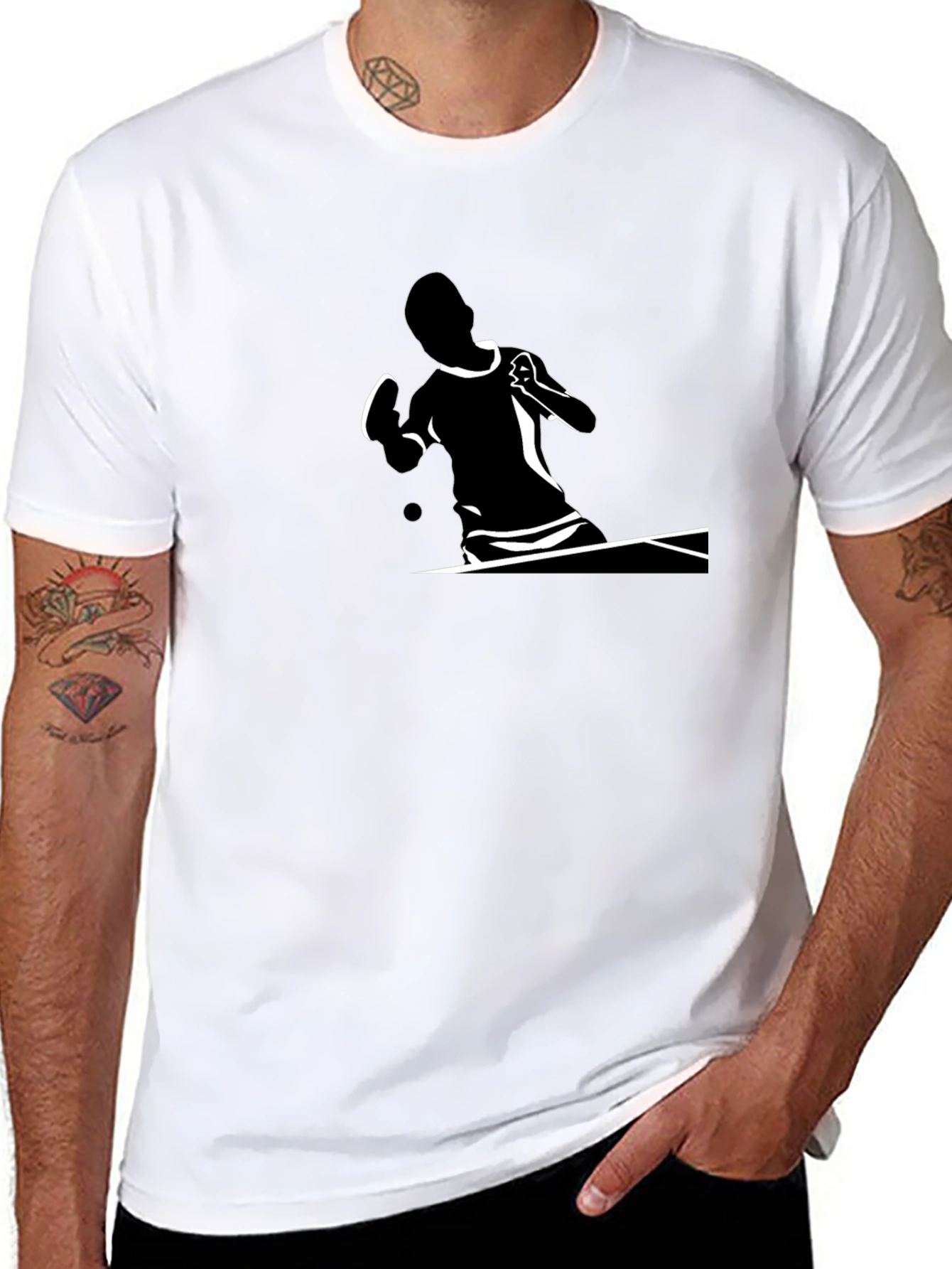 Stylish Black T-Shirt with Table Tennis Player Design