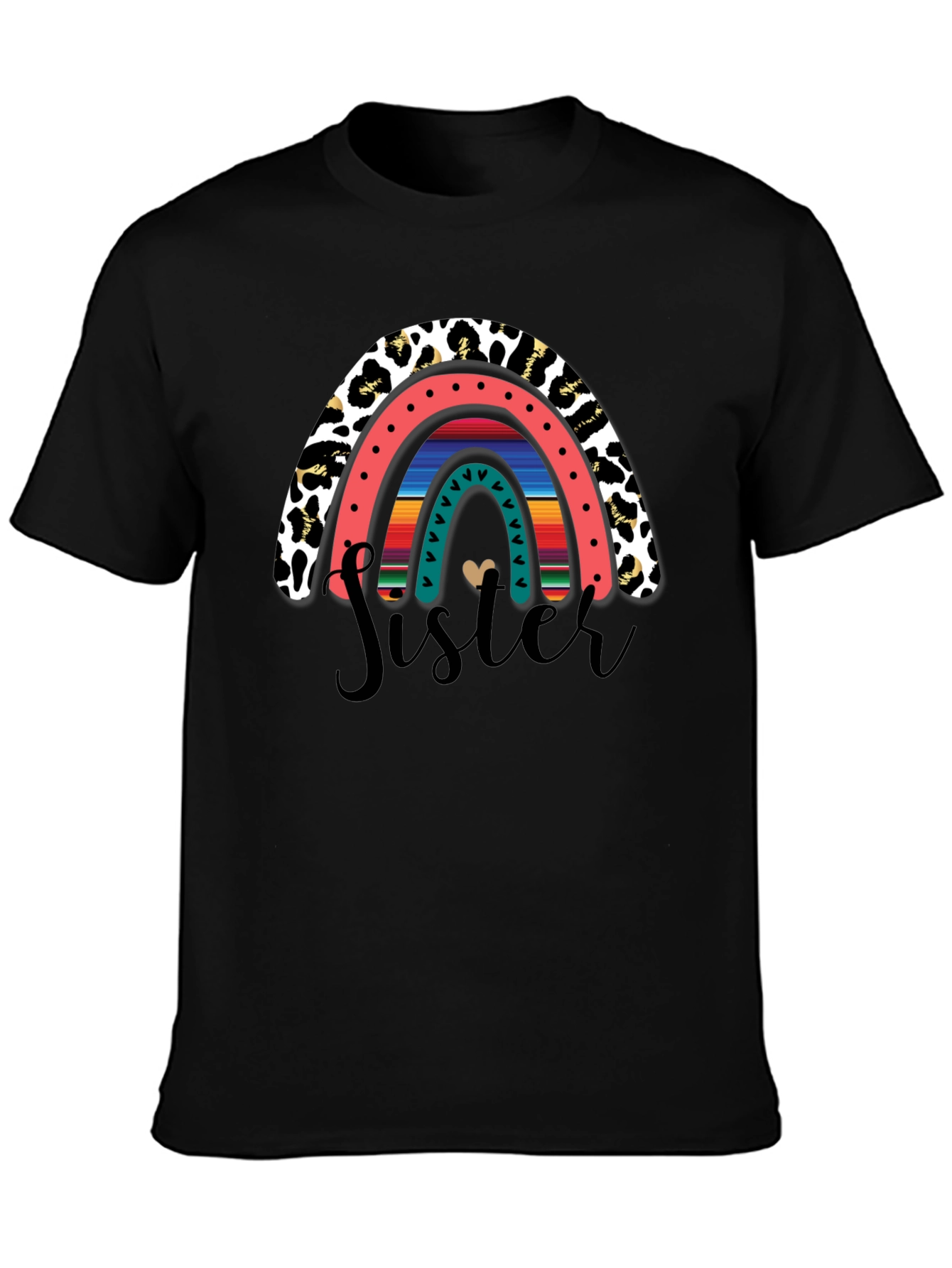Sister Leopard Rainbow Graphic Tee