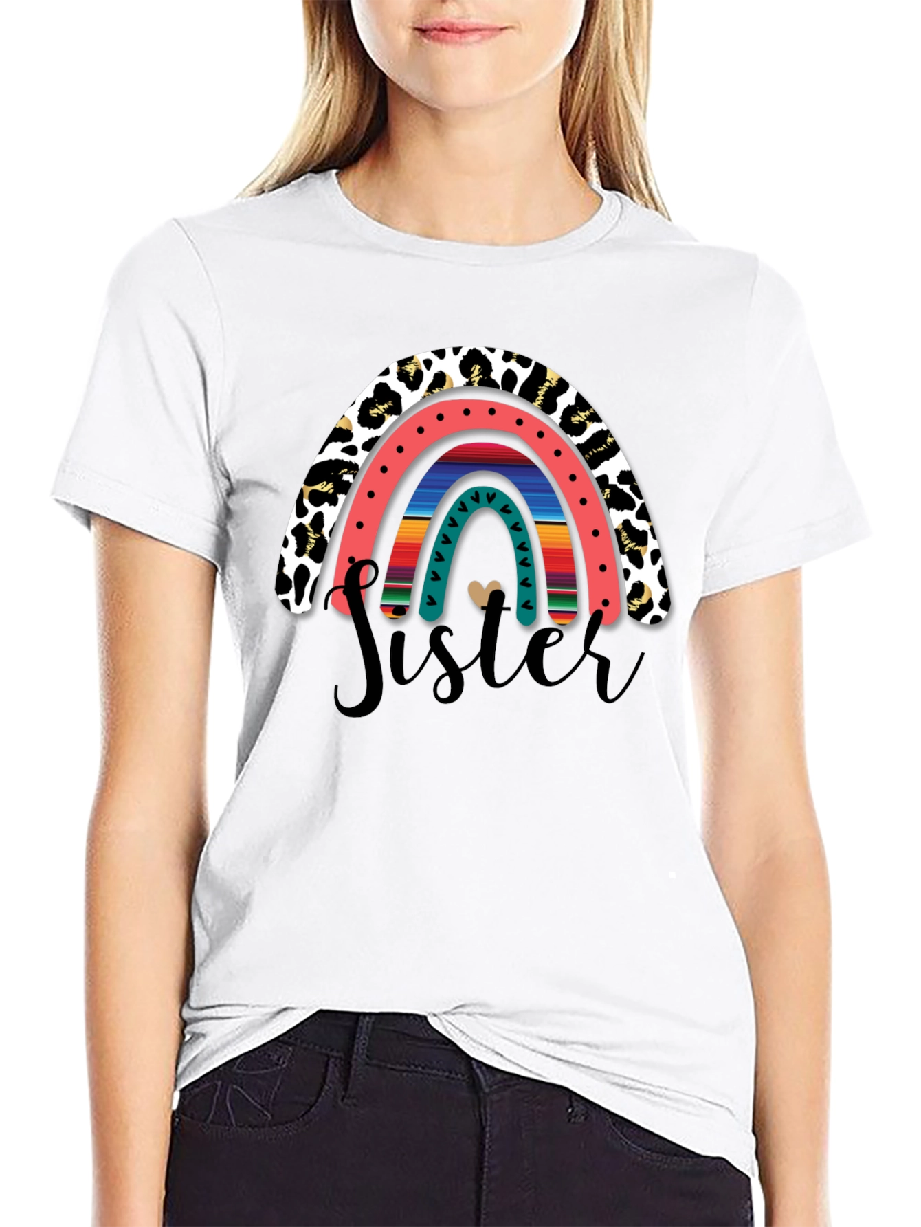 Sister Leopard Rainbow Graphic Tee