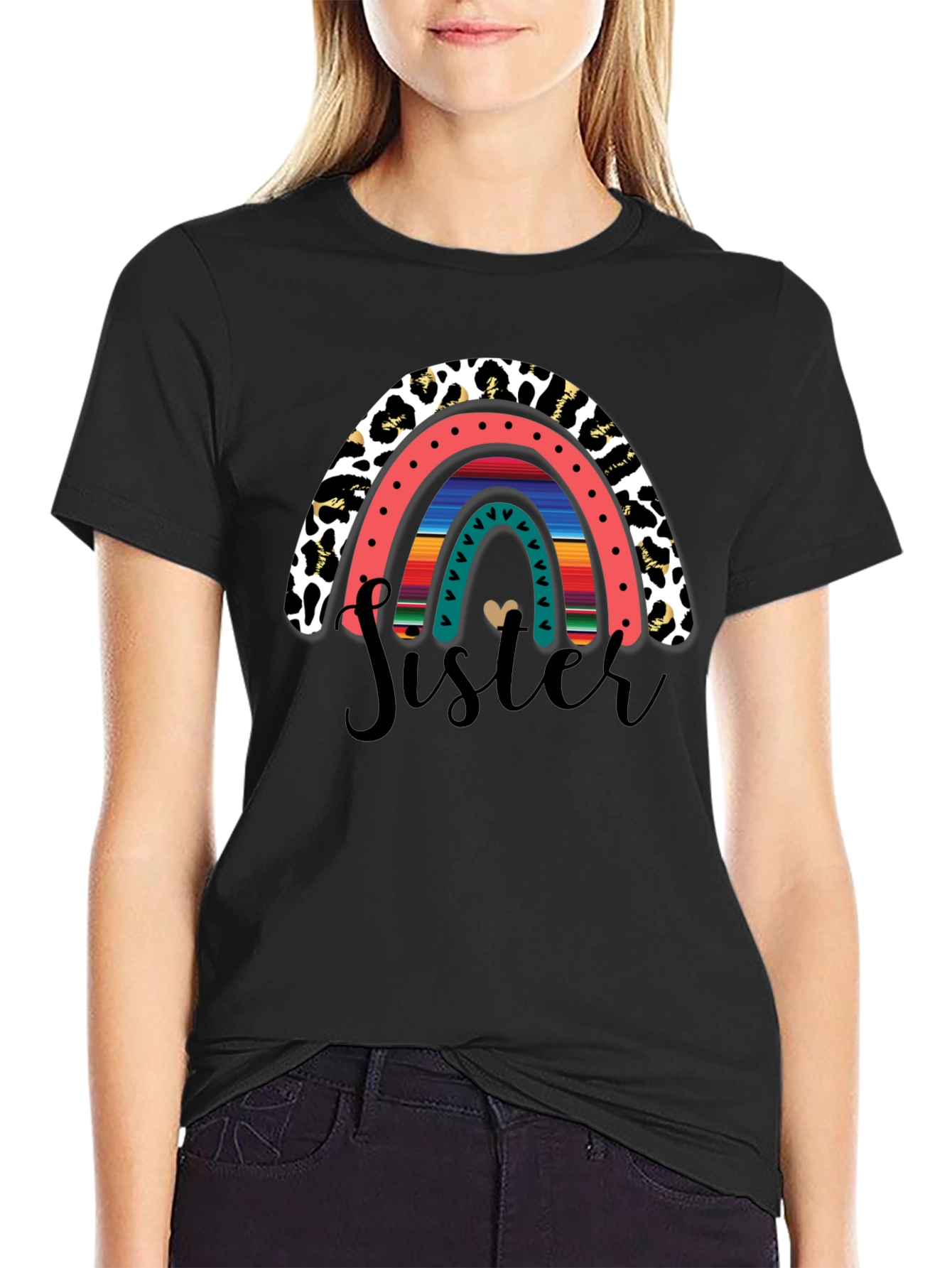 Sister Leopard Rainbow Graphic Tee