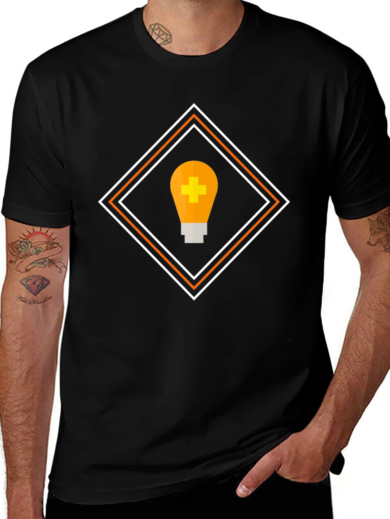 Geometric Light Bulb Graphic Tee - Black
