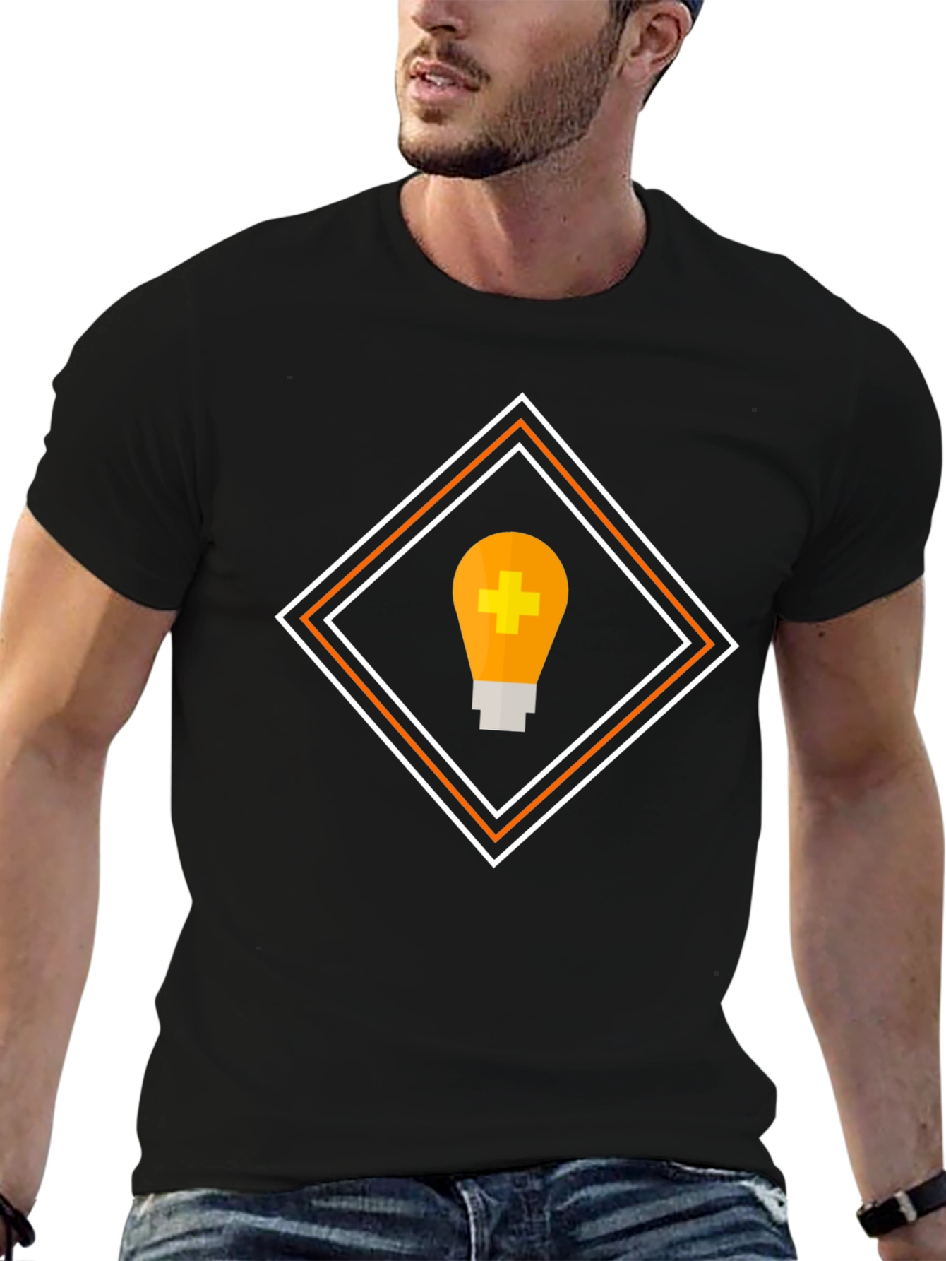 Geometric Light Bulb Graphic Tee - Black