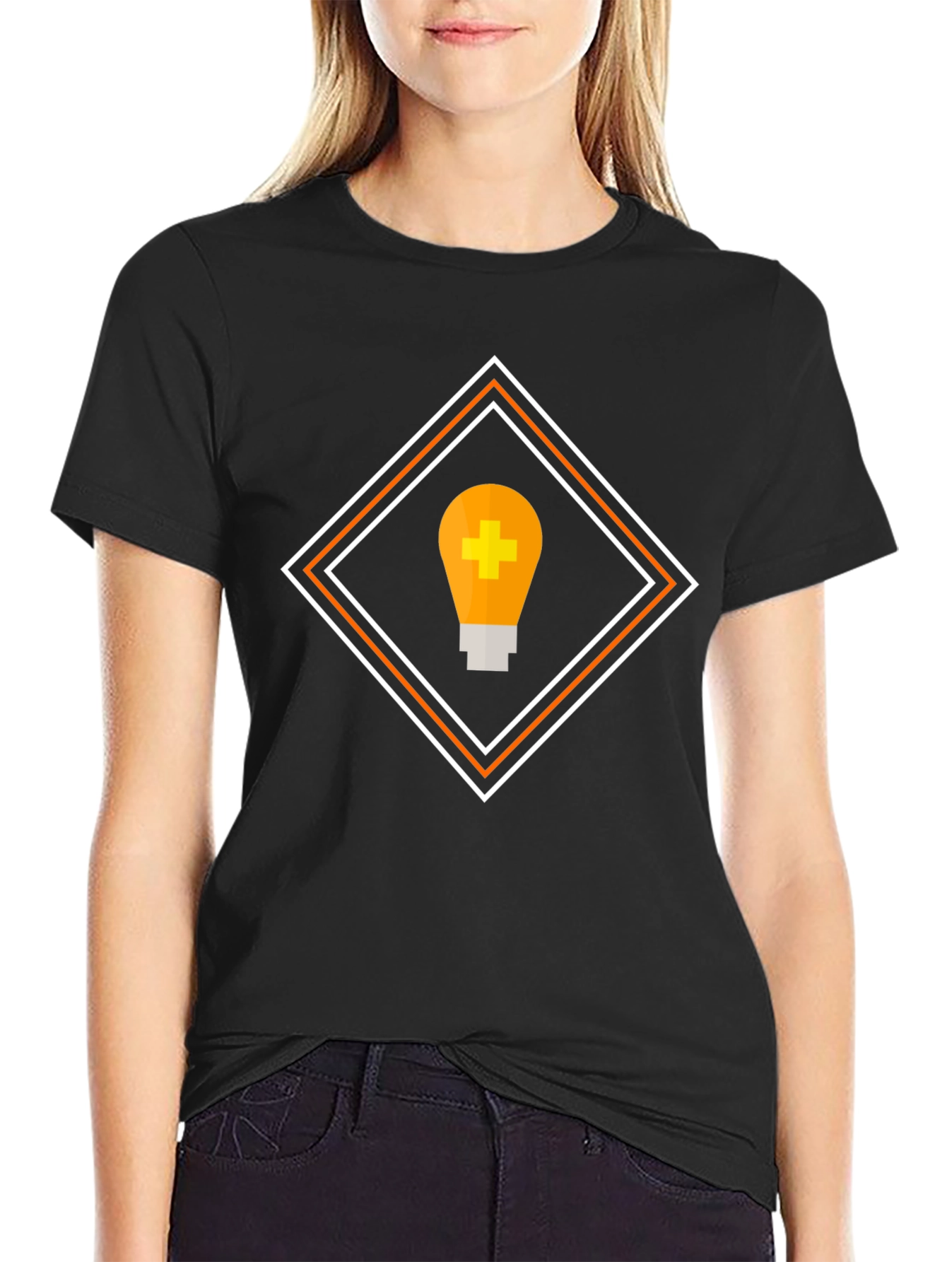 Geometric Light Bulb Graphic Tee - Black