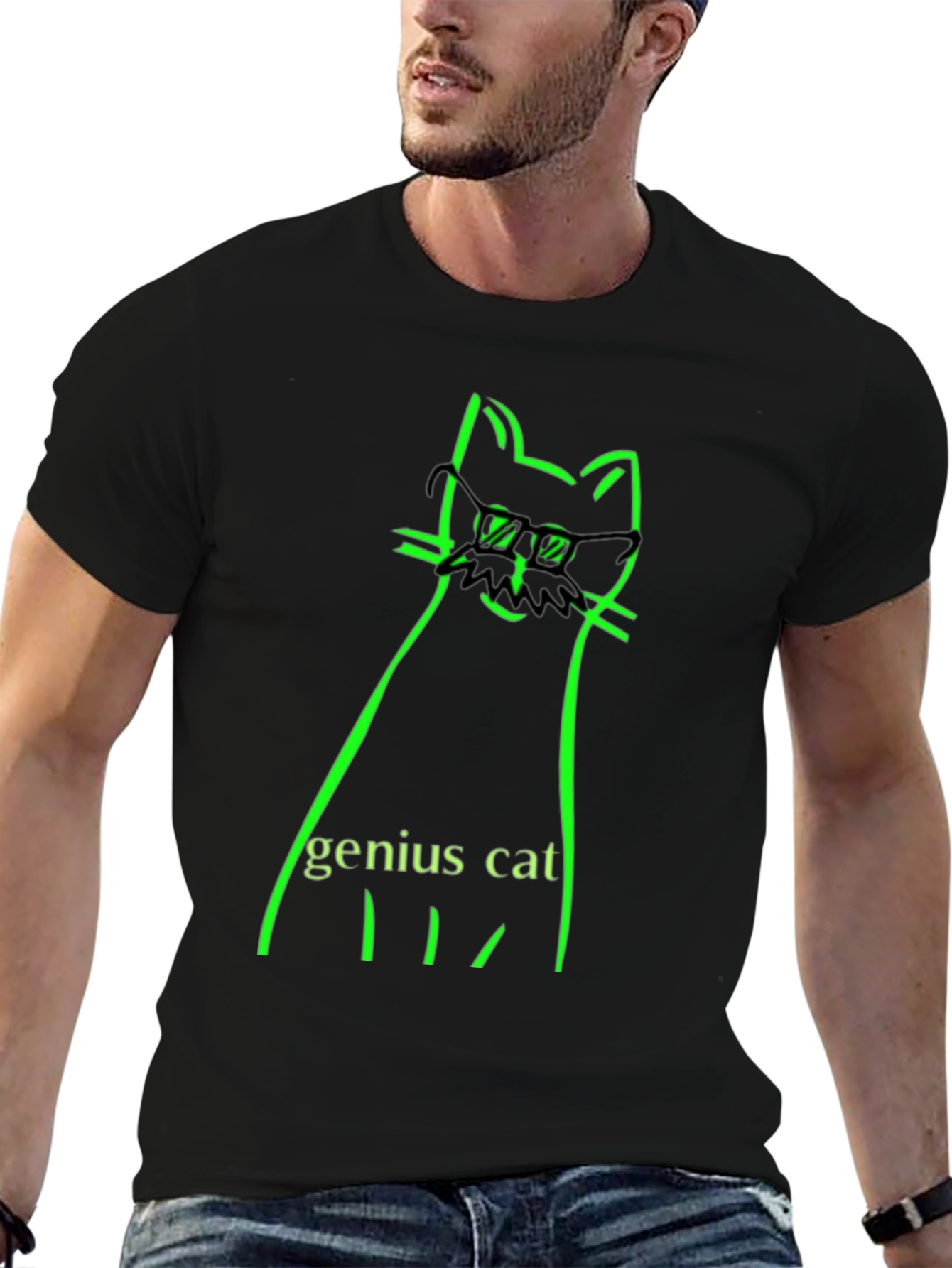 Genius Cat Black T-Shirt - Whimsical & Clever Design