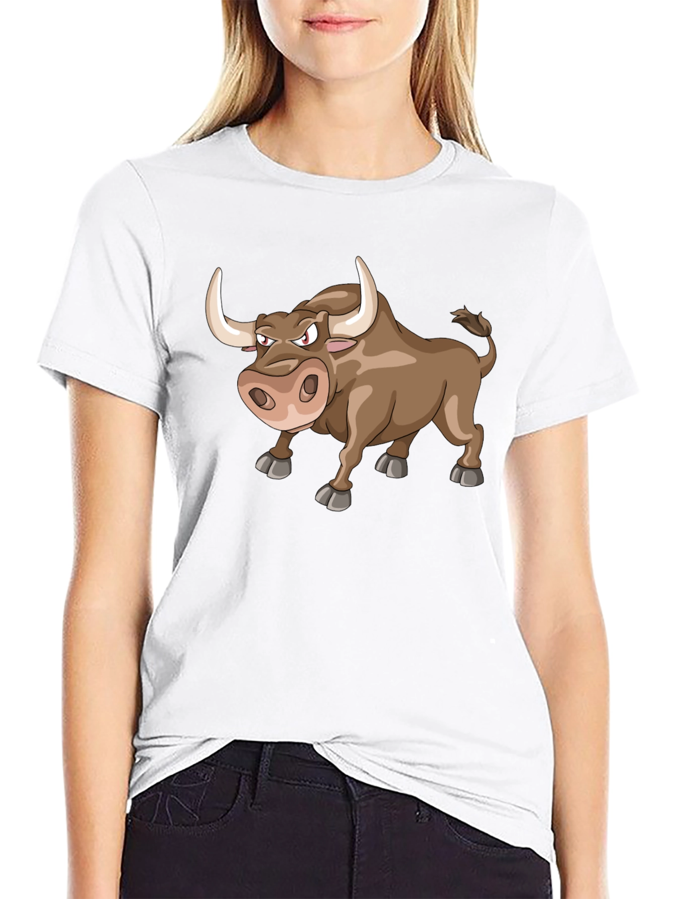 Cartoon Bull Graphic Tee - Black