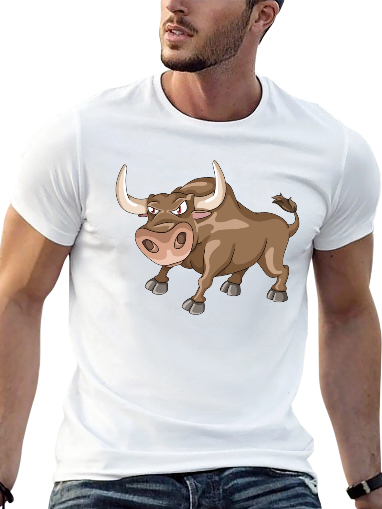 Cartoon Bull Graphic Tee - Black