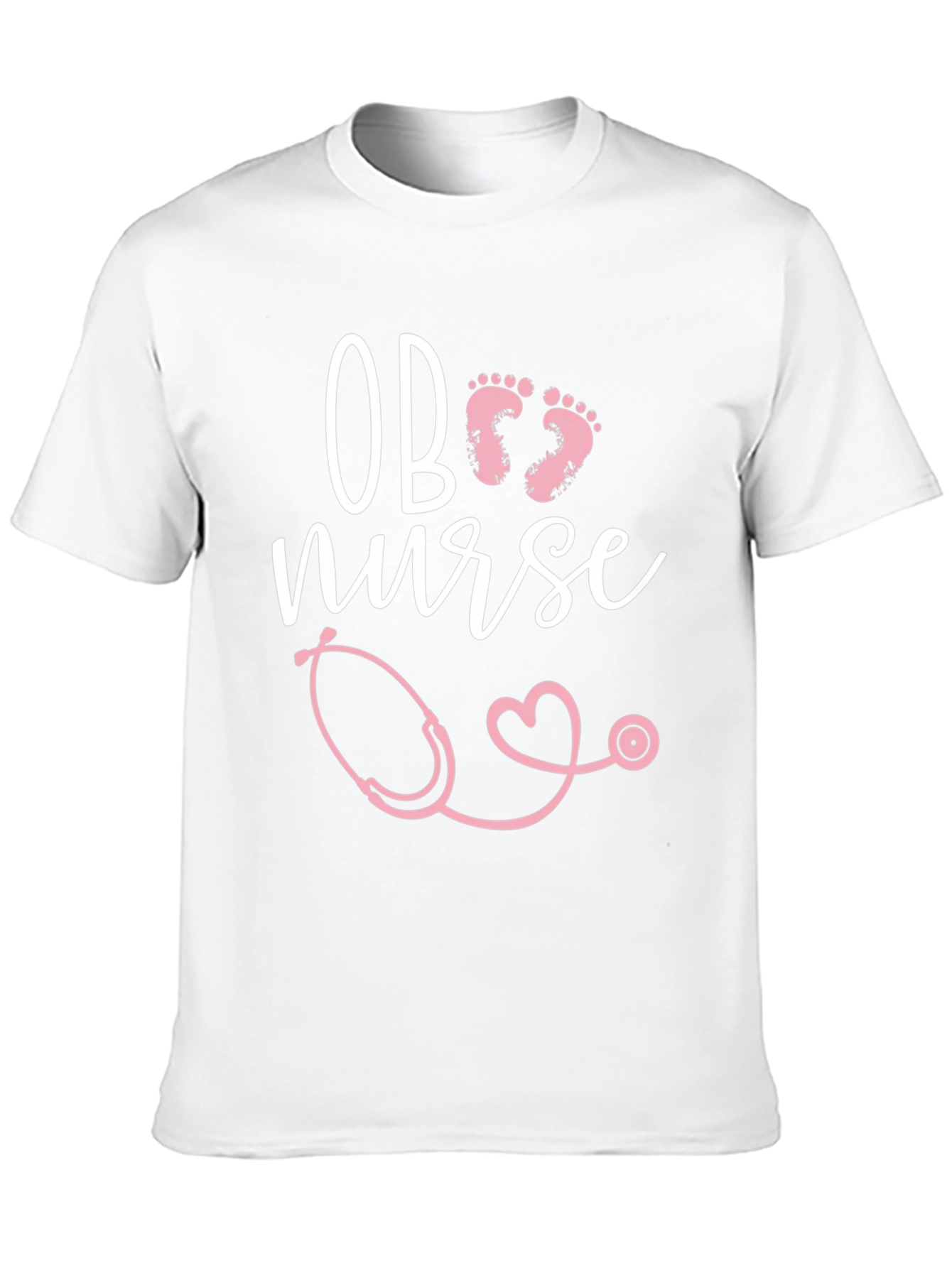 OB Nurse T-Shirt: Pink Stethoscope & Baby Footprints