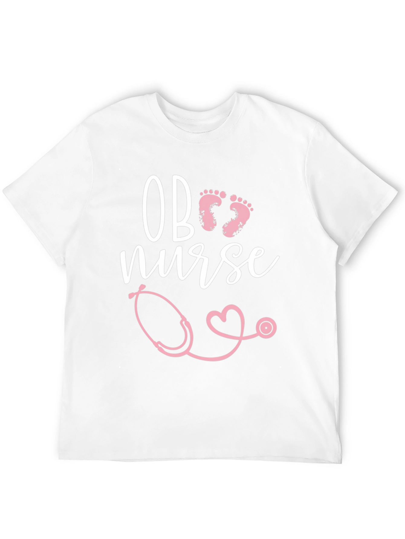 OB Nurse T-Shirt: Pink Stethoscope & Baby Footprints