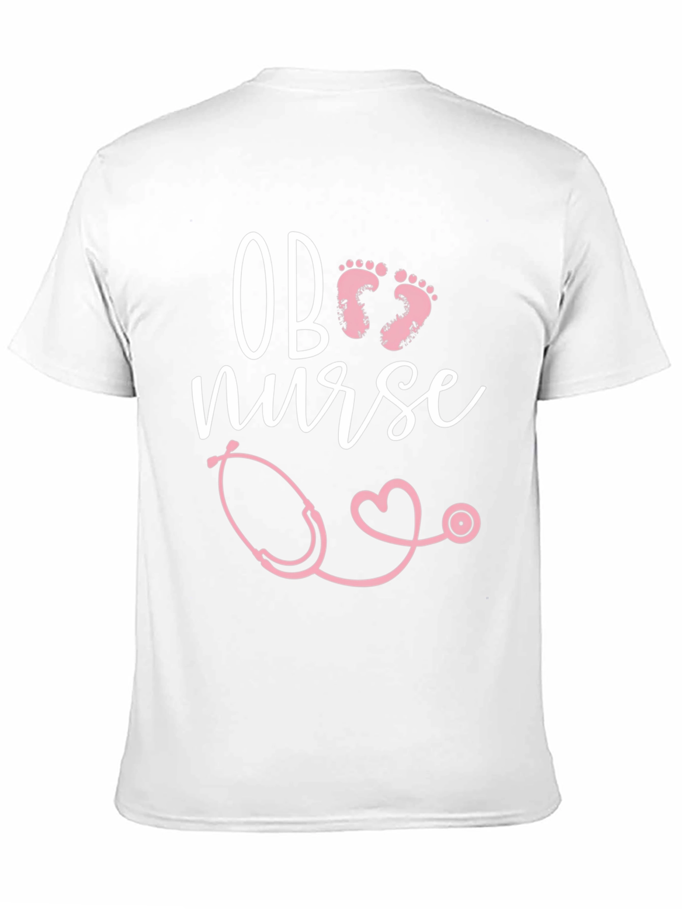 OB Nurse T-Shirt: Pink Stethoscope & Baby Footprints